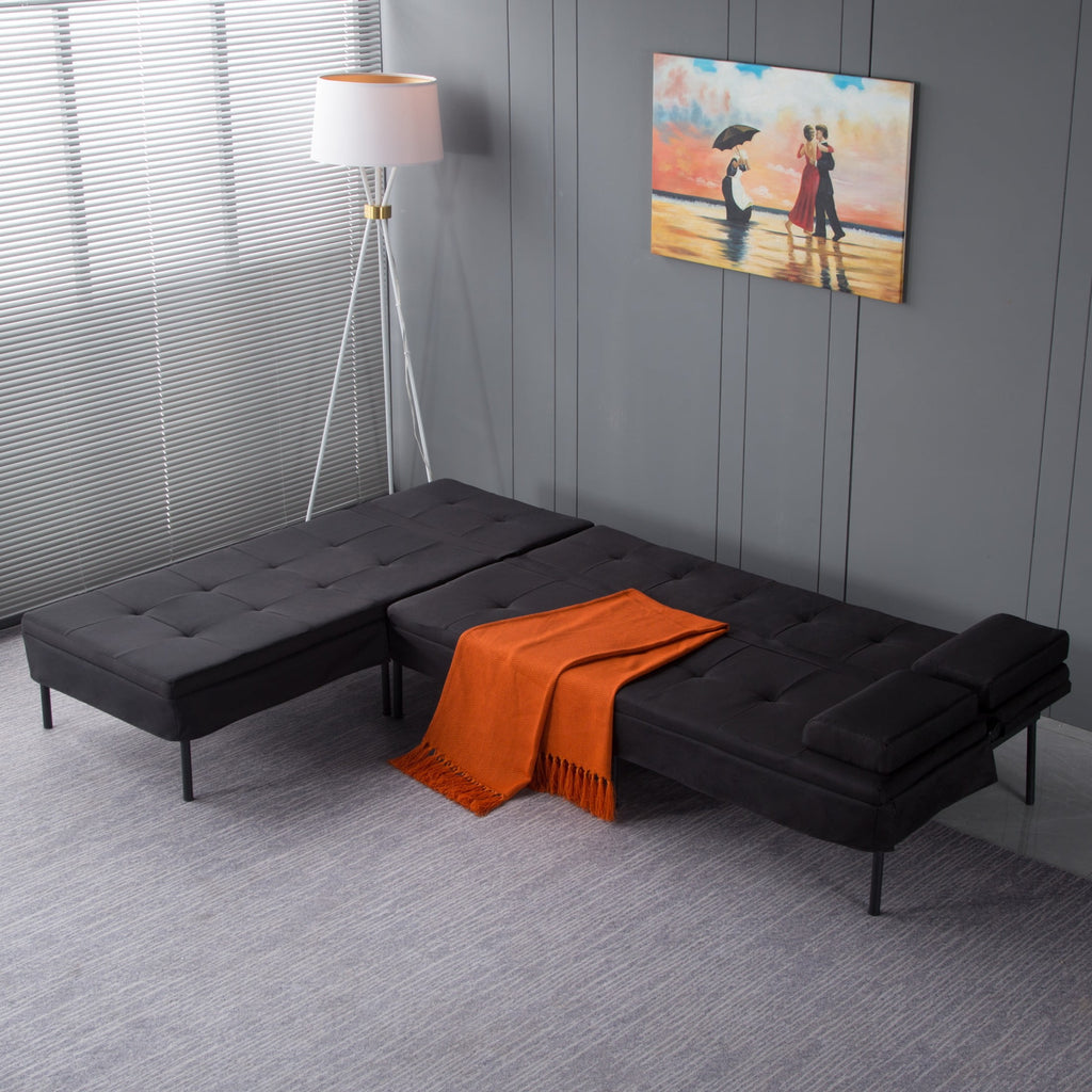 Gewnee 89.4”Convertible Sectional Sofa,L-Shaped Couch with Reversible Chaise,5-Position Adjustable Backrest,Modern Futon Sleeper for Small Spaces Living Room Apartment Office,Black Iron Frame