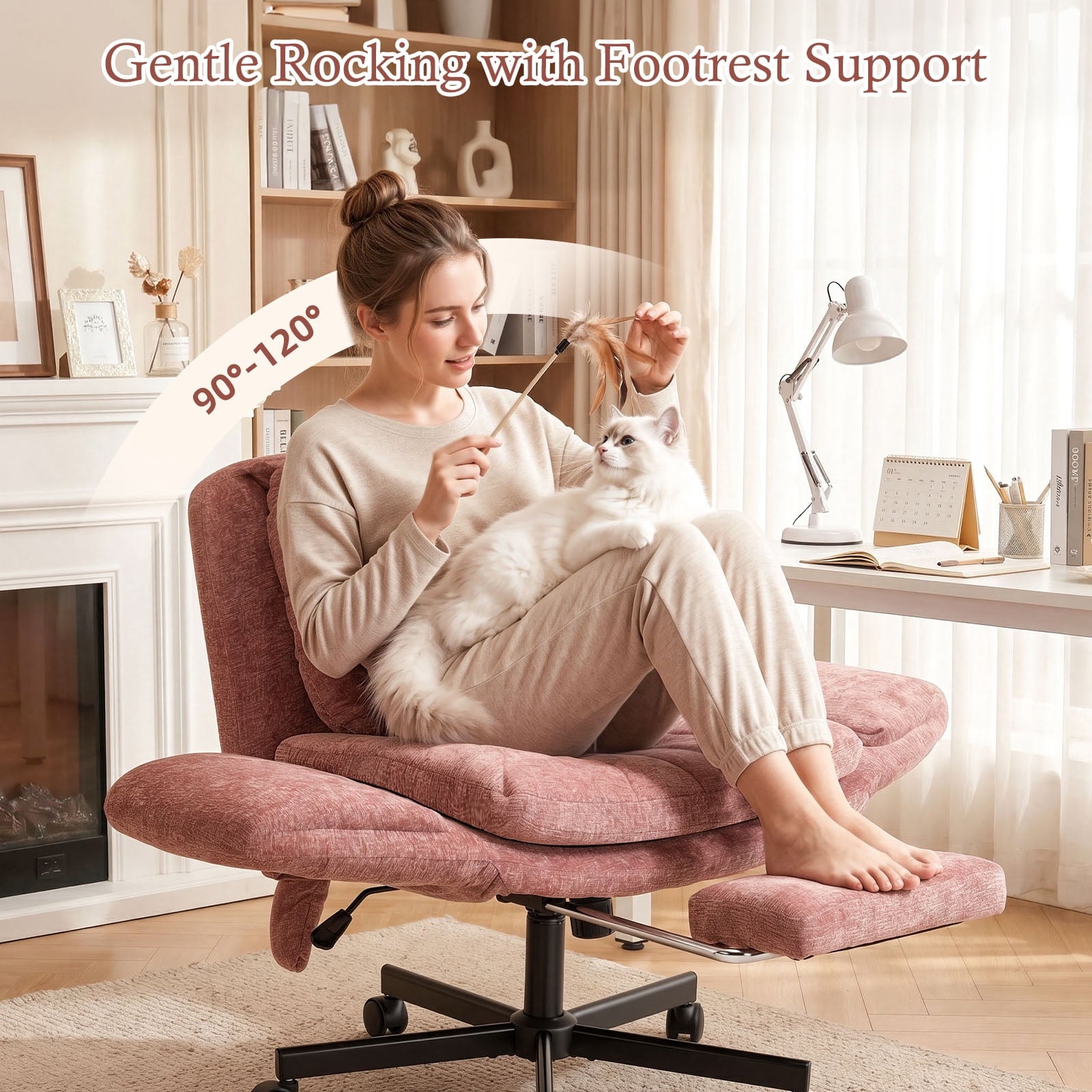Hforesty Cross Legged Office Chair, Inflatable Flip-up Back & Wide Seat, 5-Position Armrests & Footrest, Ergonomic Task Chair for Home Office, Gray