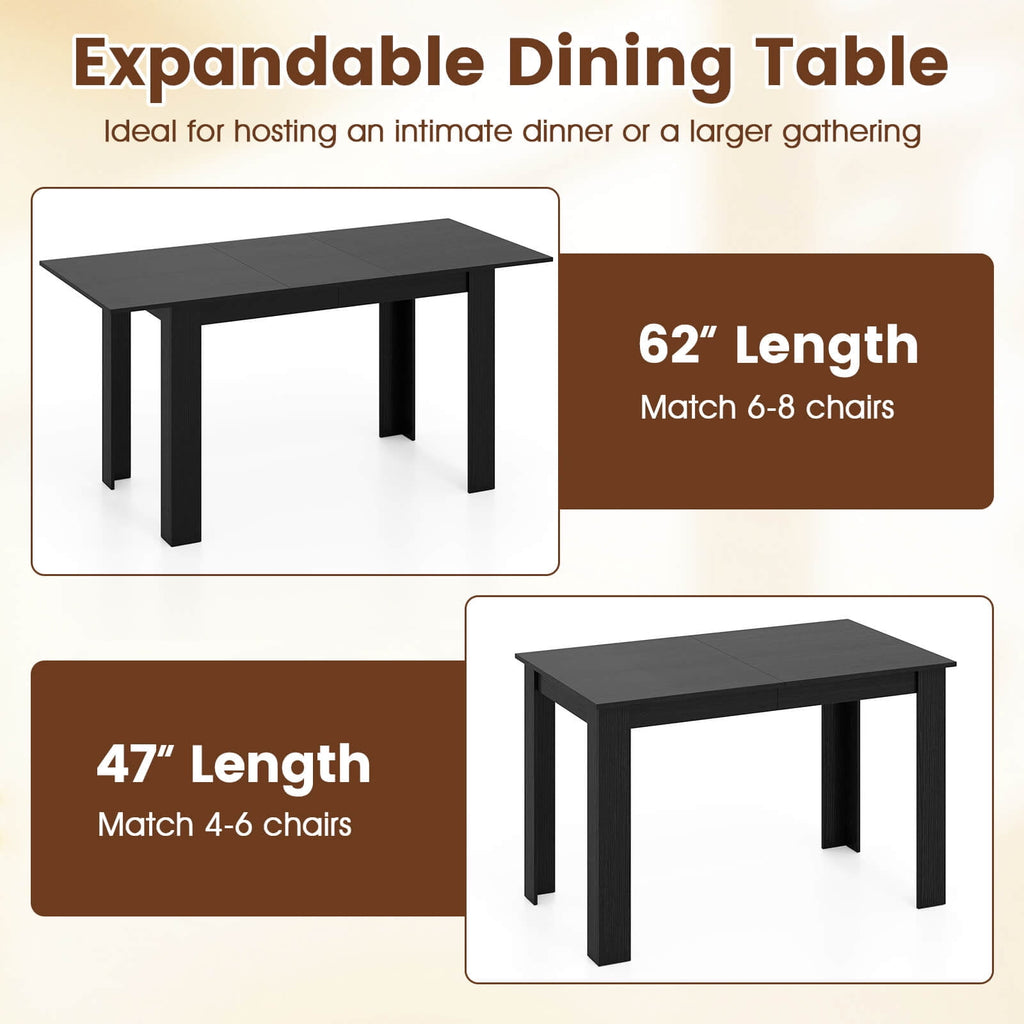 Costway 47”-62” Extendable Dining Table for 4-8 People for Dining Room Home Office Brown