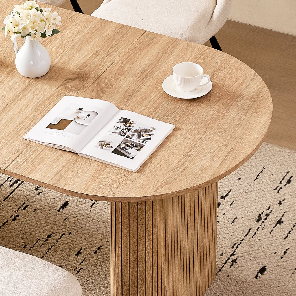 71 Natural Large Dining Table Set for 4 Modern Kitchen Table with Beige Boucle Upholstered Kitchen Chairs Set of 4