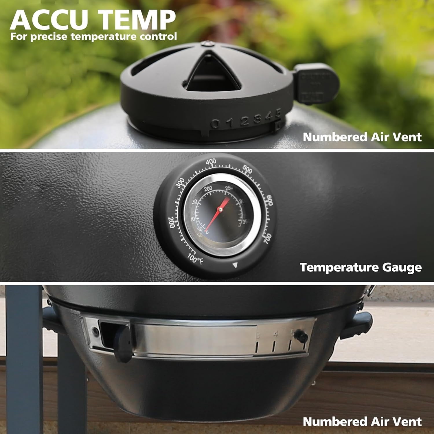 Brand Man 22 Kamado Charcoal Smoker Grill with Rolling Cart, Warming Rack, Pizza Stone & Vegetable Basket for Outdoor BBQ