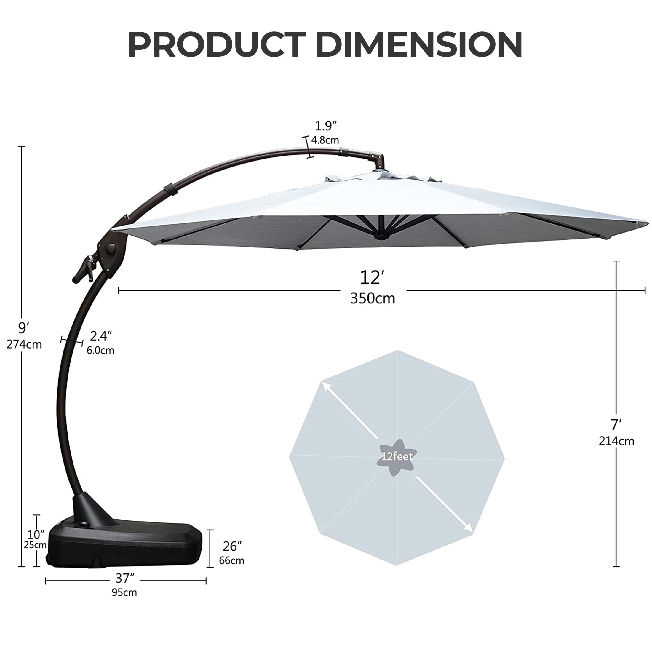 GRANDPATIO 12 ft Deluxe Aluminium Patio Umbrella with Base, Large Offset Outdoor Umbrella, Navy Blue