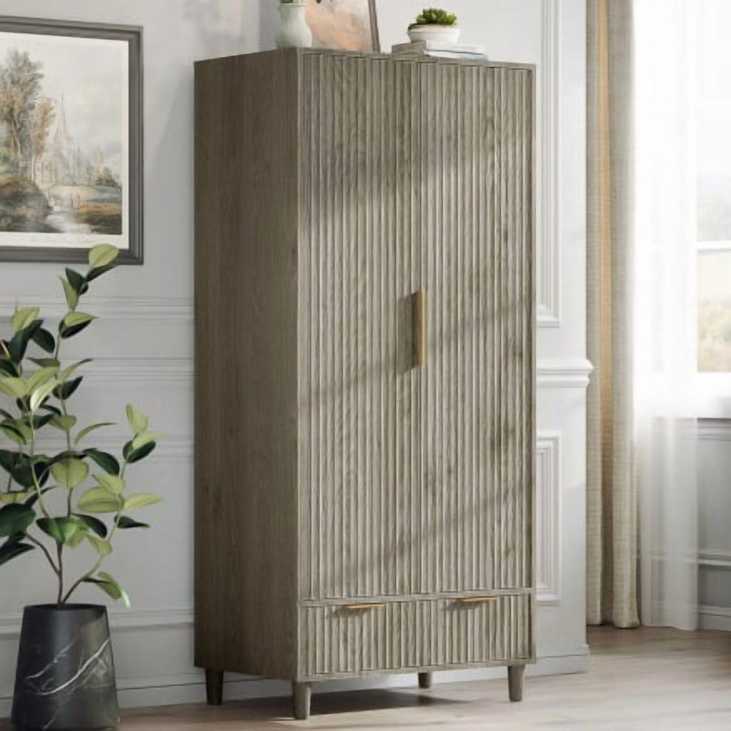 Ktaxon Wardrobe Armoire Closet with Hanging Rod, Modern Drawer & Shelf – Elegant White Finish Closet, Farmhouse to Mid-Century Style