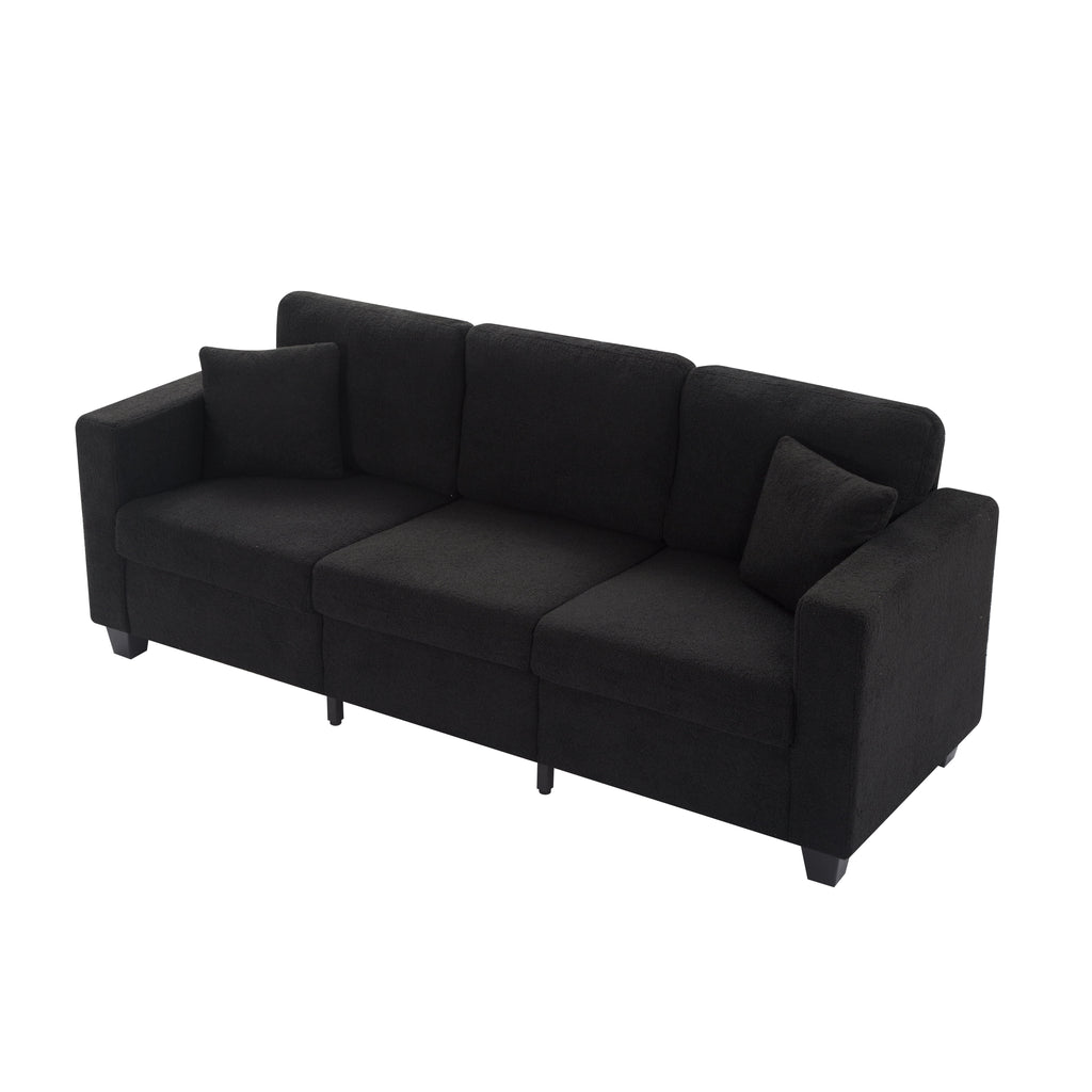 Gewnee 86.6 Modern Sofa Couch,Teddy Velvet 3 Seaters Comfy Couch with Deep Seat for Living Room,2 Pillows,Beige