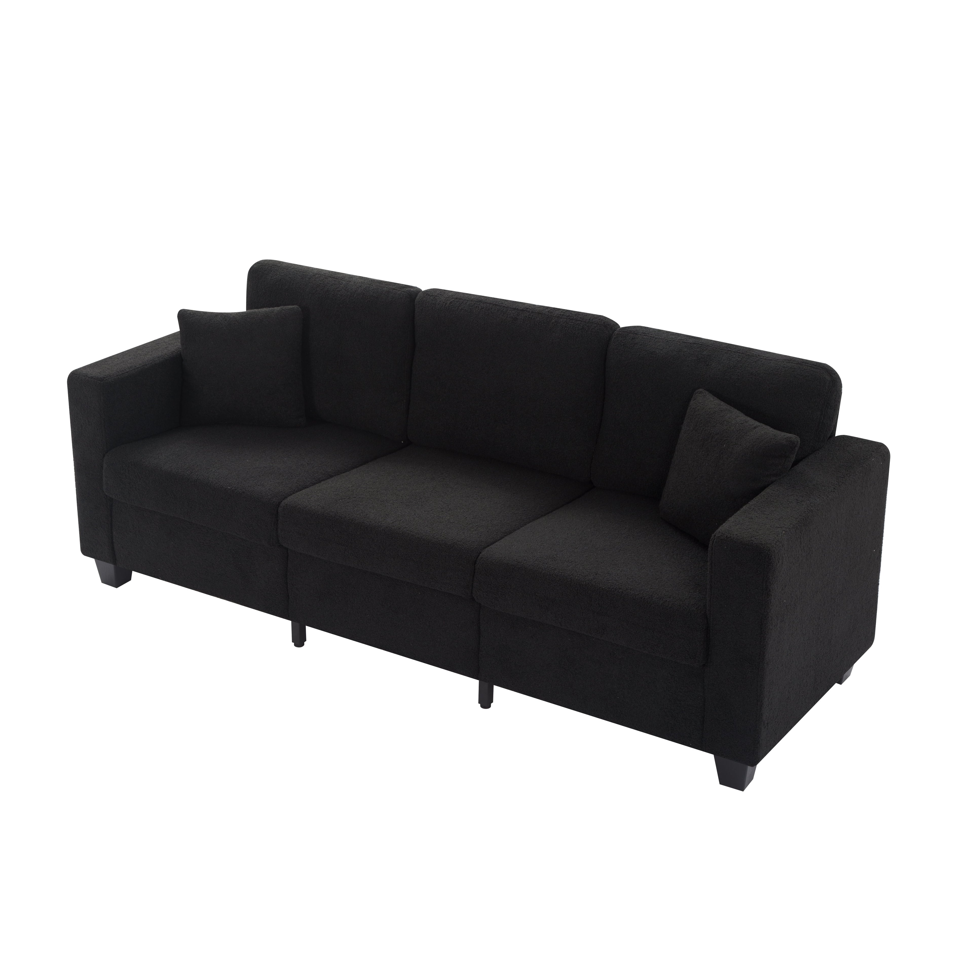 Gewnee 86.6 Modern Sofa Couch,Teddy Velvet 3 Seaters Comfy Couch with Deep Seat for Living Room,2 Pillows,Beige