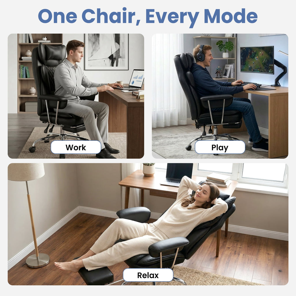 CELTOSS Executive Office Chair 400LBS, High Back Computer Chair with Arms and Footrest, Ergonomic Desk Chair with Lumbar Support, 90–135° Reclining Office Chairs for Home Work, Fabric Blue