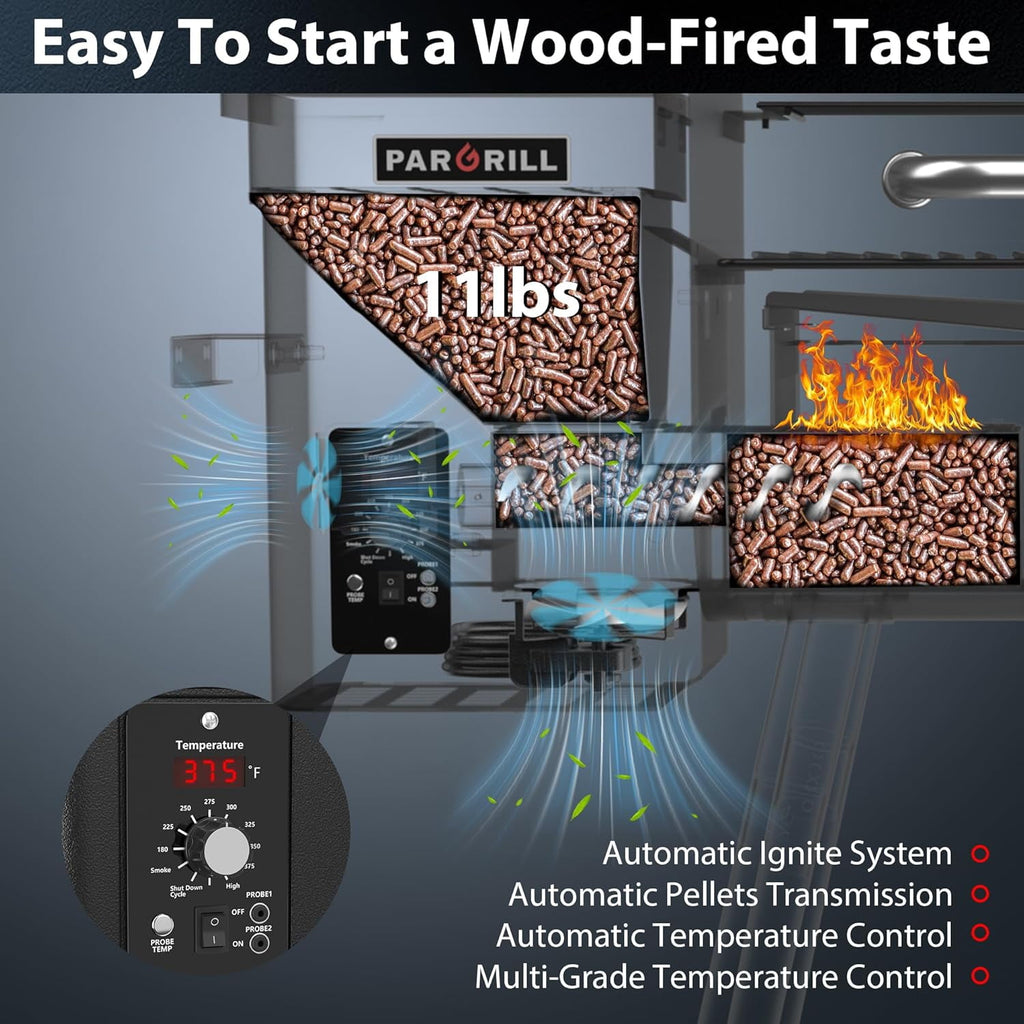 PARGRILL 467 sq.in Wood Pellet Grill & Smoker, BBQ Grill with Auto Temperature Control, for Outdoor Cooking, Patio and Backyard, Bronze Black