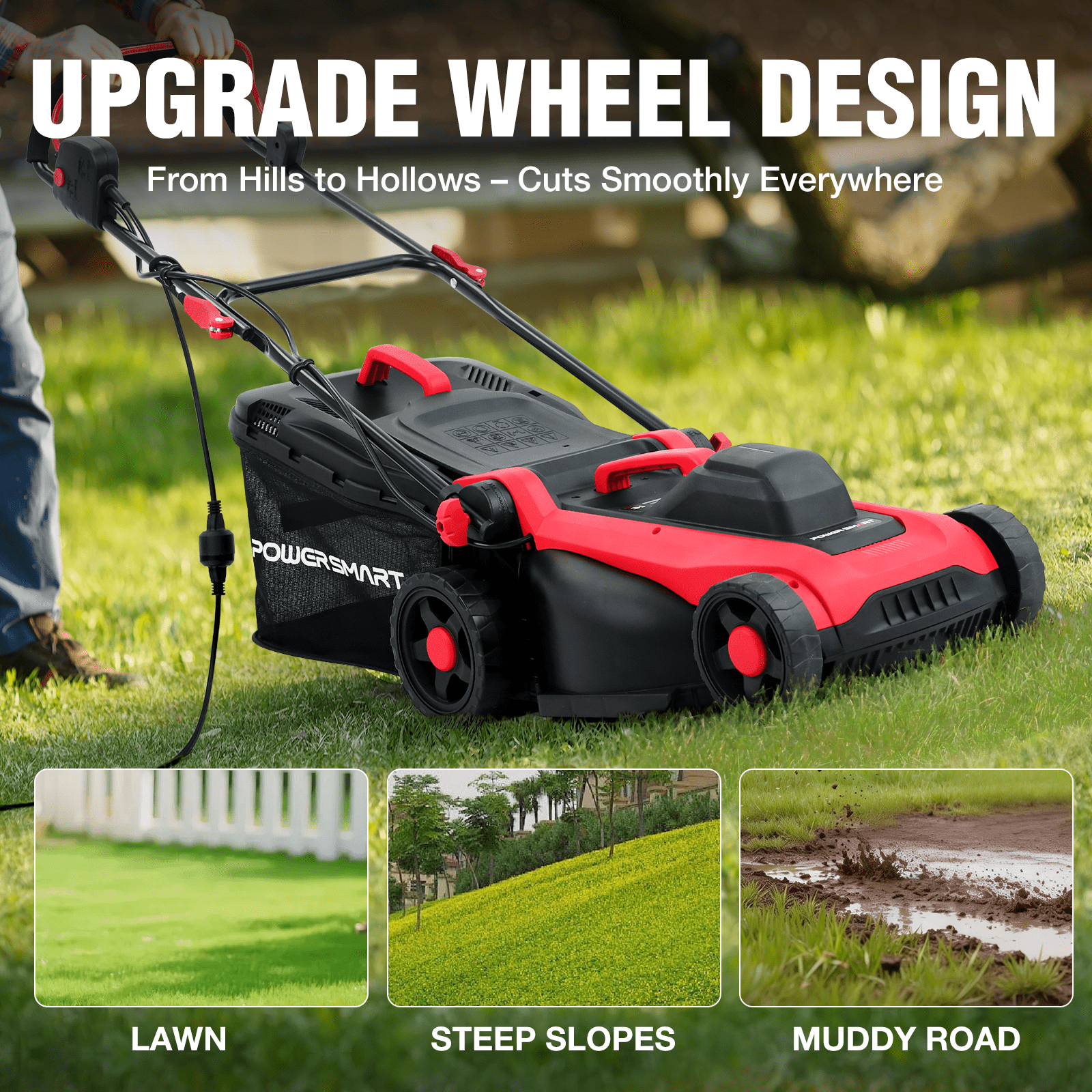 PowerSmart 14 120V 13A 2-in-1 Electric Push Lawn Mower, Easy Handling