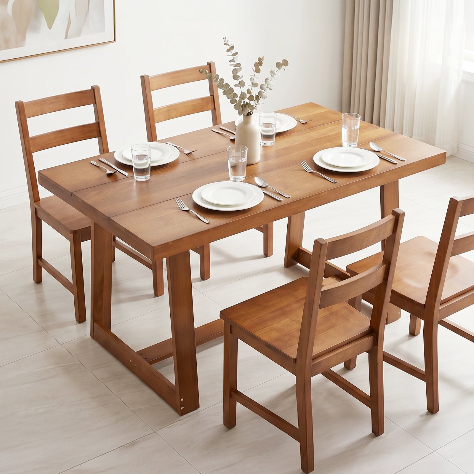 Ktaxon Pine Wood Dining Table for 4, 47.3 Rectangle 4-Person Indoor Farmhouse Kitchen Table Solid Wood Dinner Breakfast Table for Small Space, Apartment Friendly, Black