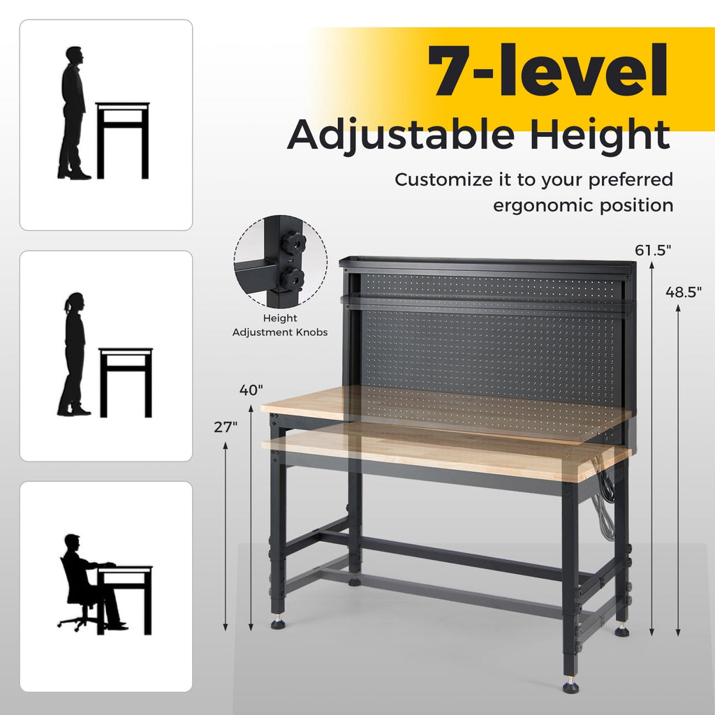 Gymax 48'' Heavy Duty Workbench w/ AC/USB Outlets and Pegboard Max Load 2000 LBS