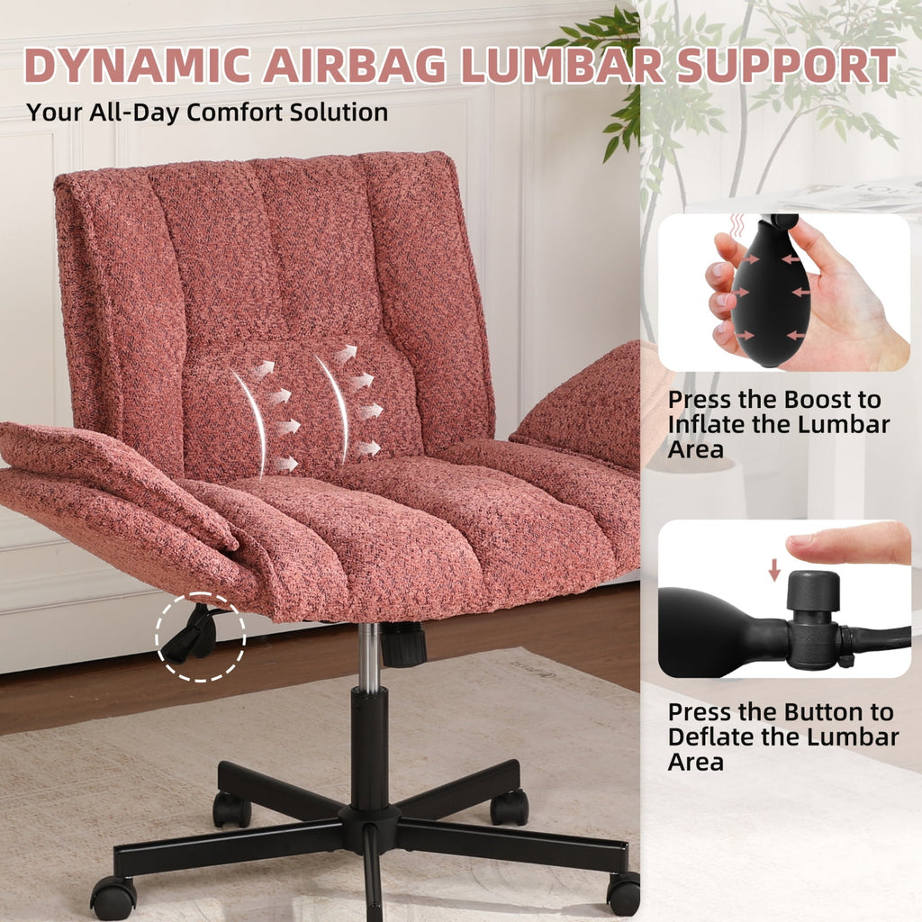 Cross Legged Office Chair with Wheels & Dynamic Airbag Lumbar Support, Criss Cross Wide Seat, 5-Position Fold-Down Armrests, Swivel Vanity Chair for Home Office, Dark Green