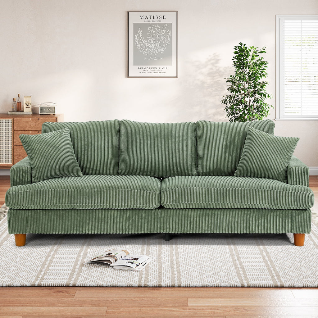 87 Corduroy Sofa,3 Seater Sofa with Extra Deep Seats,Neche Comfy Upholstered Couch for Living Room,2 Pillows,Green