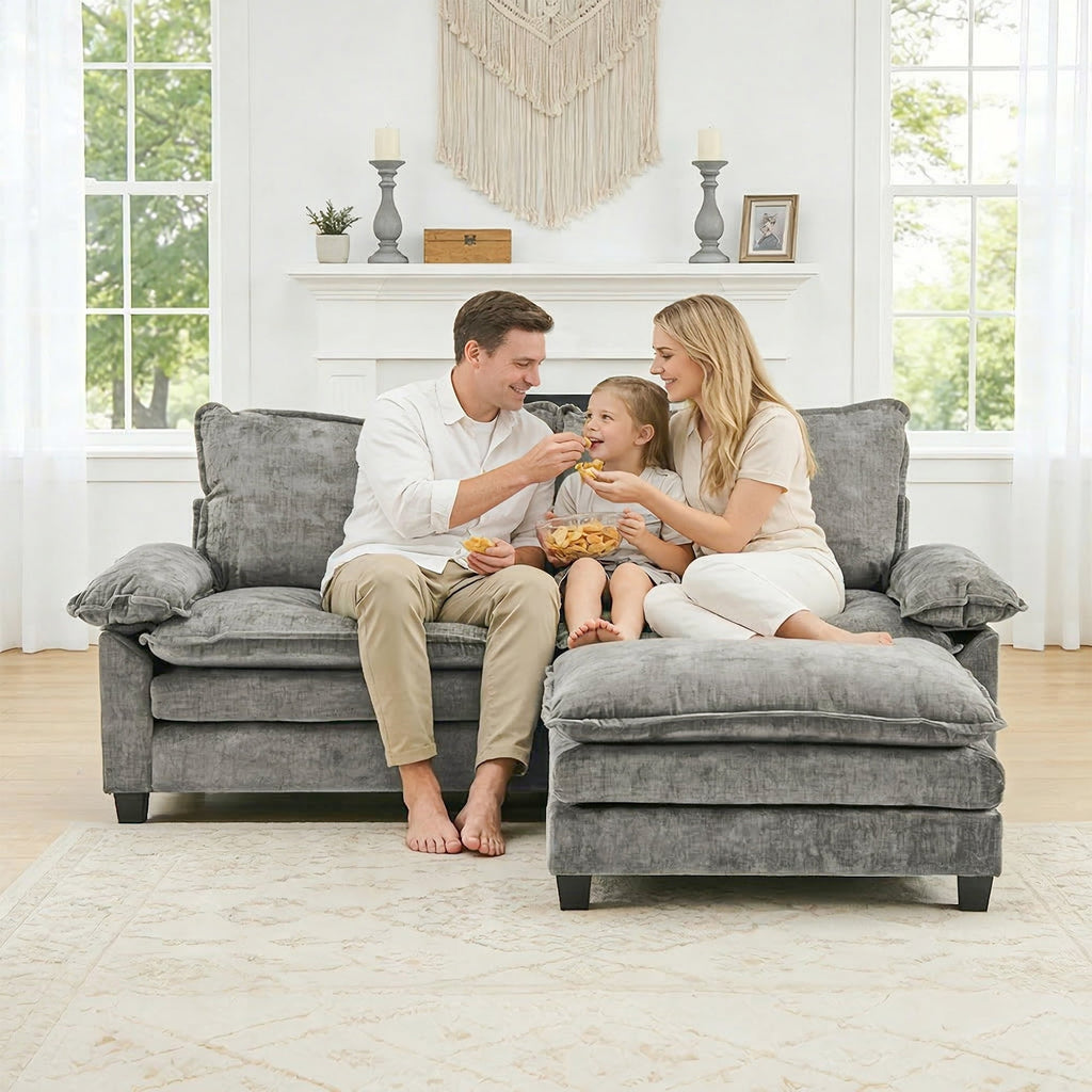 Ktaxon Sectional Sofa L Shaped Couch with Chaise Living Room Sleeper Set, 2 Seats with Chenille and Double Layer Cushions 86 W Beige