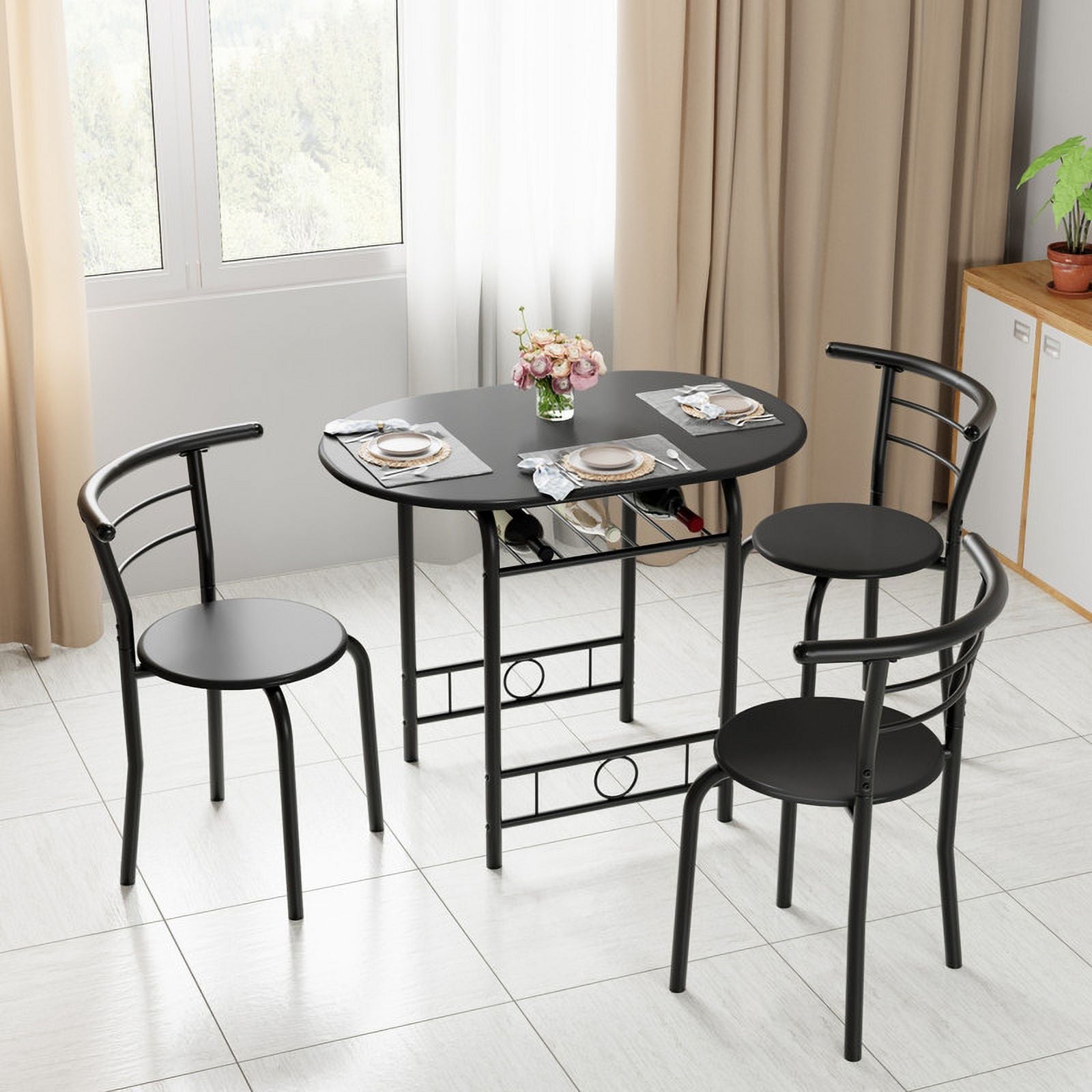 Homall 3 Piece Wood and Metal Dining Table Set, Small Dining Table for 2, Modern Dining Set for Living Room, Dining Room, Kitchen, Black