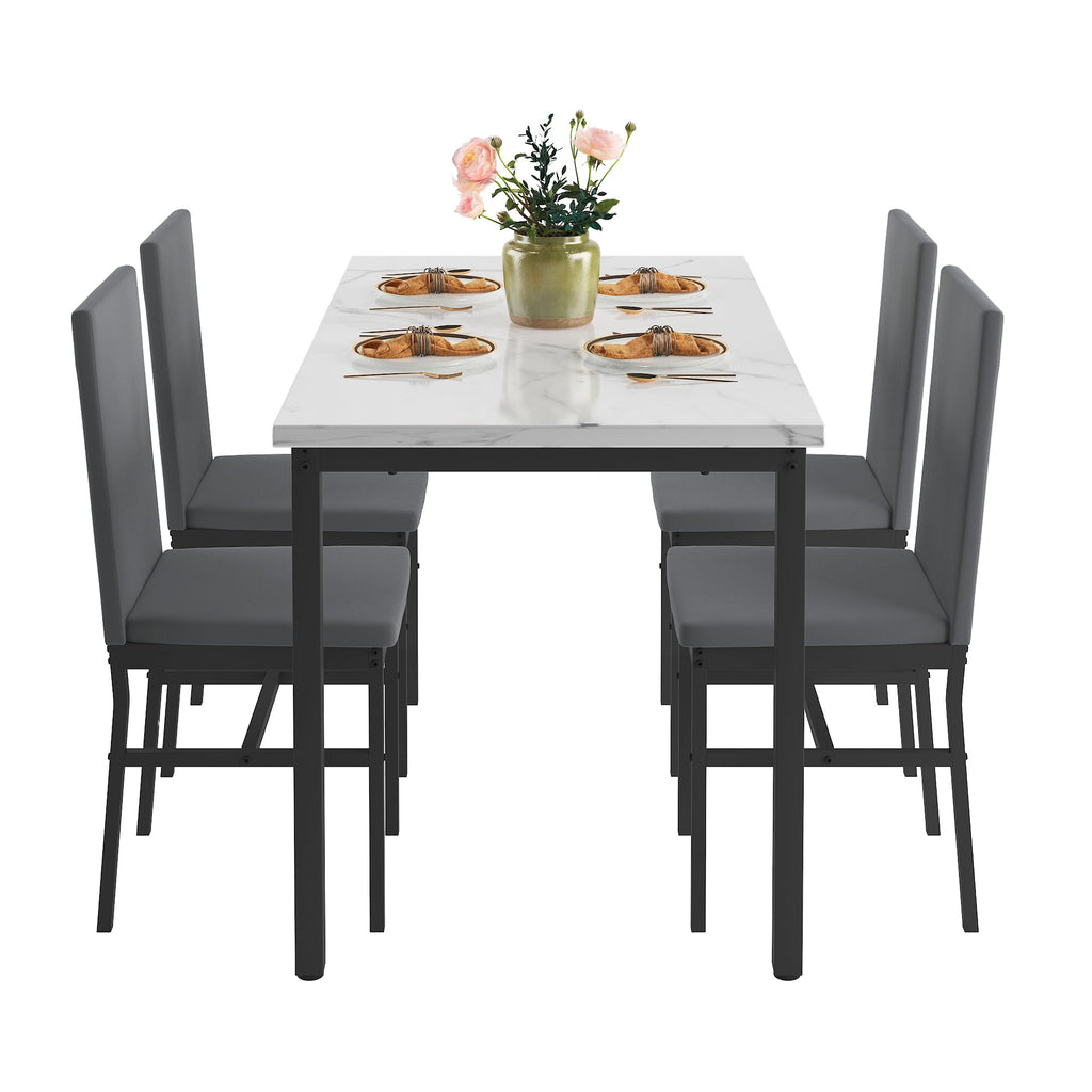SYNGAR 5 Piece Dining Set, Modern Dining Table and Chairs Set for 4, Kitchen Dining Table Set with Faux Marble Tabletop & 4 Upholstered Chairs, for Small Space, Breakfast Nook, D9224
