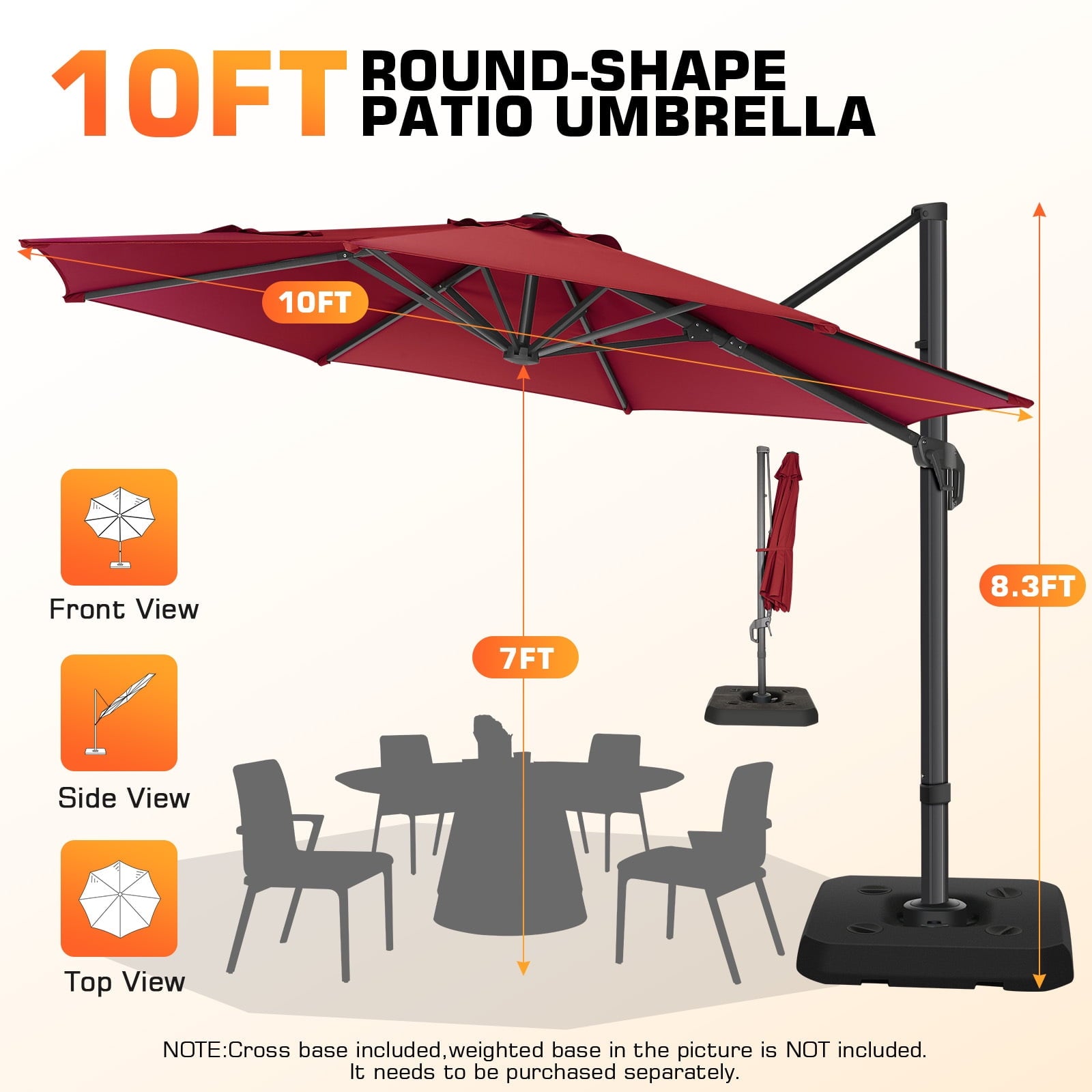 COBIZI 10x10ft Patio Cantilever Umbrella Double Roof Large Rectangular Deck Offset Umbrellas, Square Outdoor Patio Umbrella with 360°Rotation & Heavy-Duty Aluminum Frame,for Poolside Garden,Beige