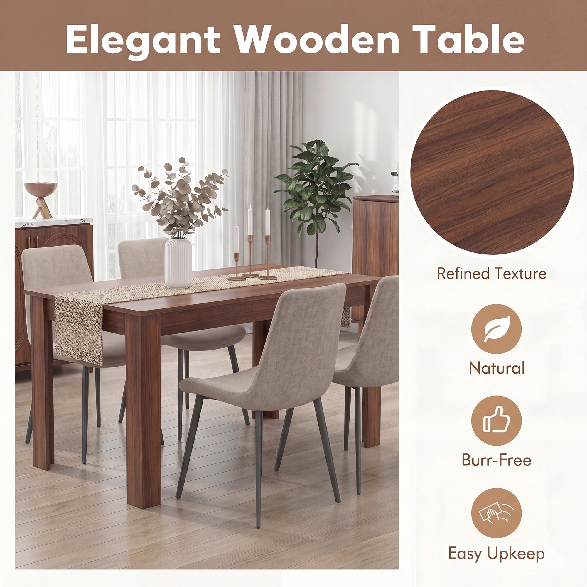 Costway 63 Dining Table Rectangular Modern Kitchen Table For 6 People Home Furniture Gray