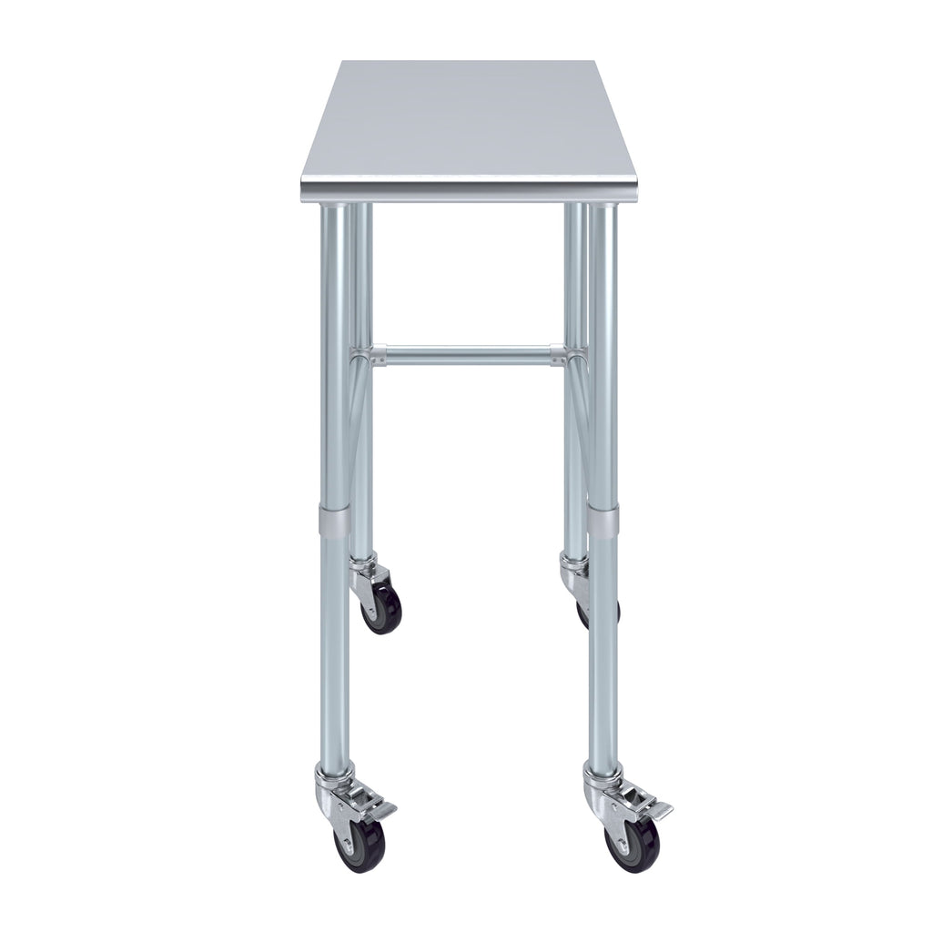 AmGood 36 Long x 30 Deep Stainless-Steel Work Table with Open Base and Wheels, Mobile Metal Table