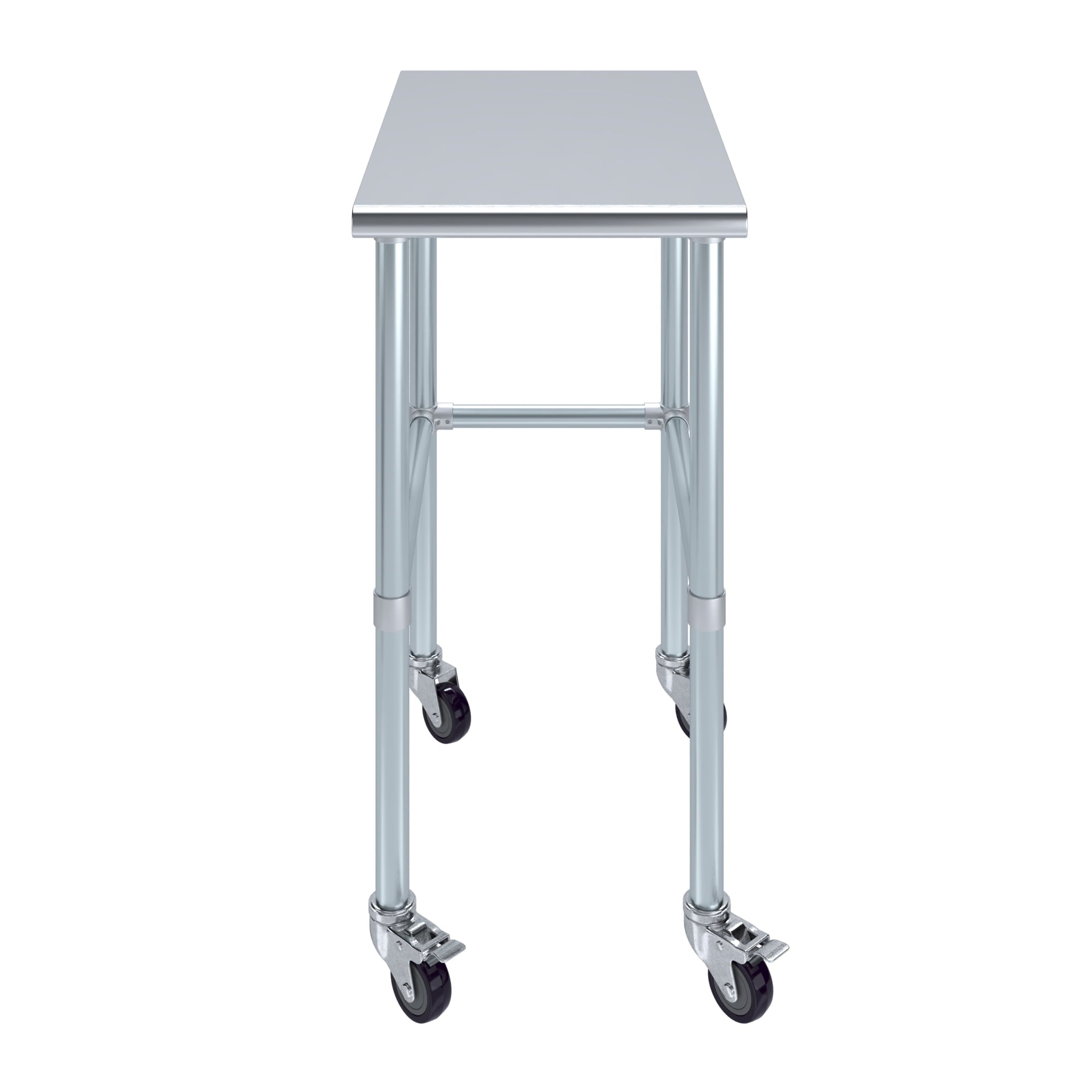 AmGood 36 Long x 30 Deep Stainless-Steel Work Table with Open Base and Wheels, Mobile Metal Table