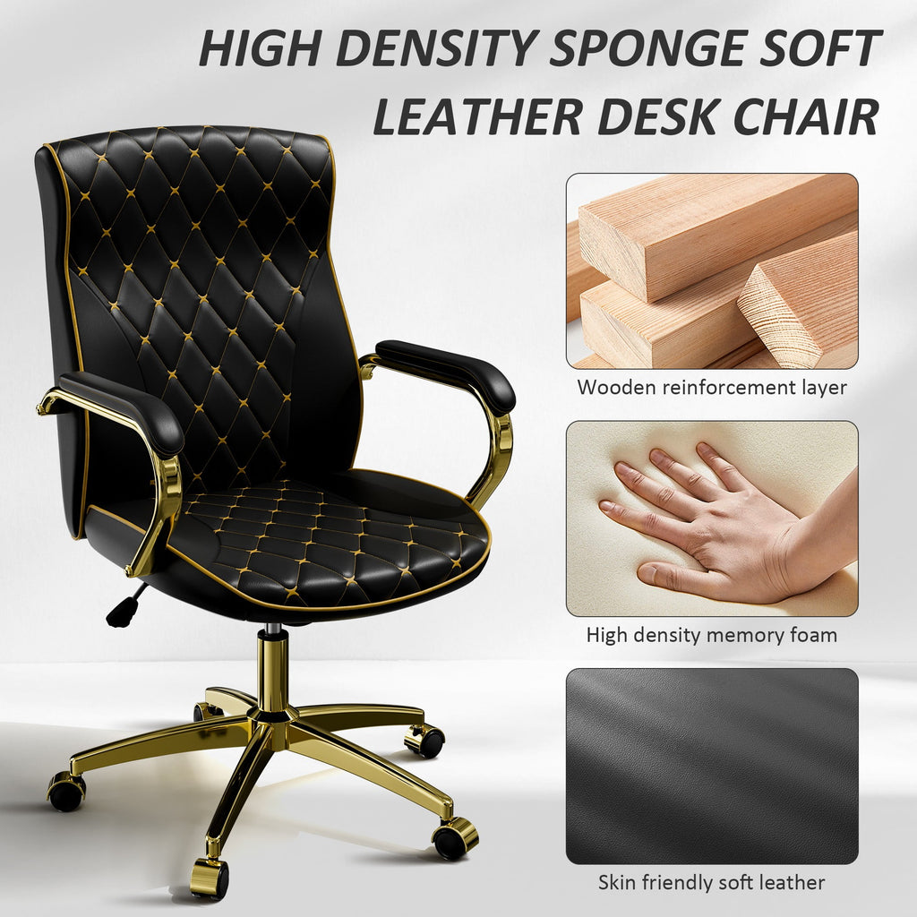 HomeZeer White and Gold Office Chair, Ergonomic High Back Executive Desk Chair with Wheels and Arms, Modern PU Leather Computer Chair with Rocking Function, White(Set of 2)