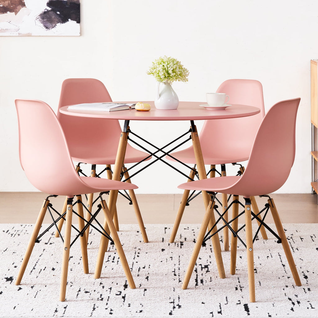 5-Piece 35.5'' Round Dining Table Set for 4, Kitchen Table Chair Set of 4, Mid-Century Modern Dinette Dining Room Table Set Dinner Table for 4 W/Solid Wood Legs, White