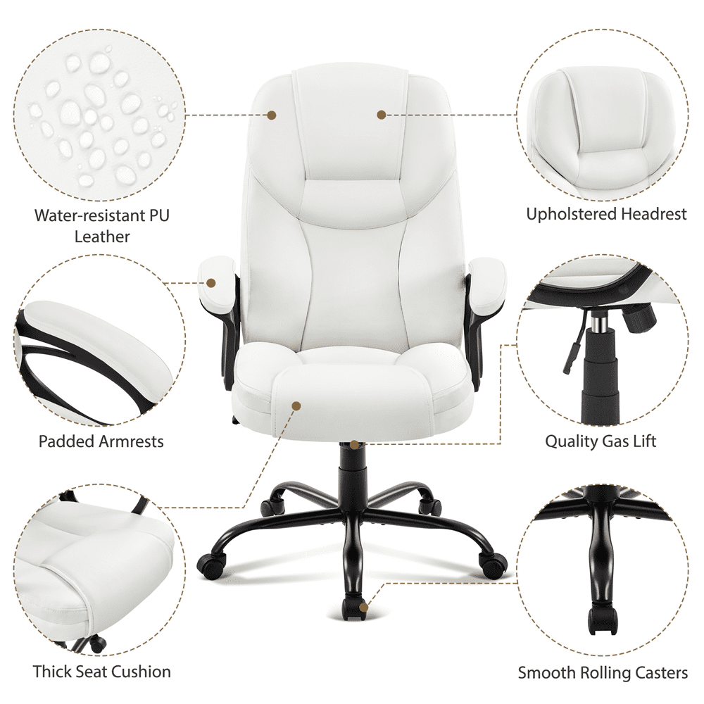 Alden Design Faux Leather Swivel Office Chair with Ergonomic High Back for Home Office, Black