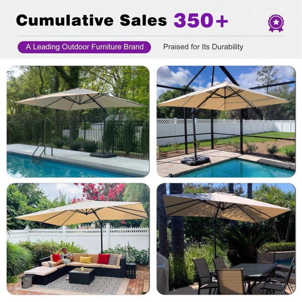 PURPLE LEAF OUTDOOR 10x13 FT Extra Large Rectangle Cantilever Umbrella with Base - 360° Rotating Heavy-Duty Aluminum Frame, Waterproof Graphite Grey Patio Sunshade for Oversized Pool Deck & Backyard
