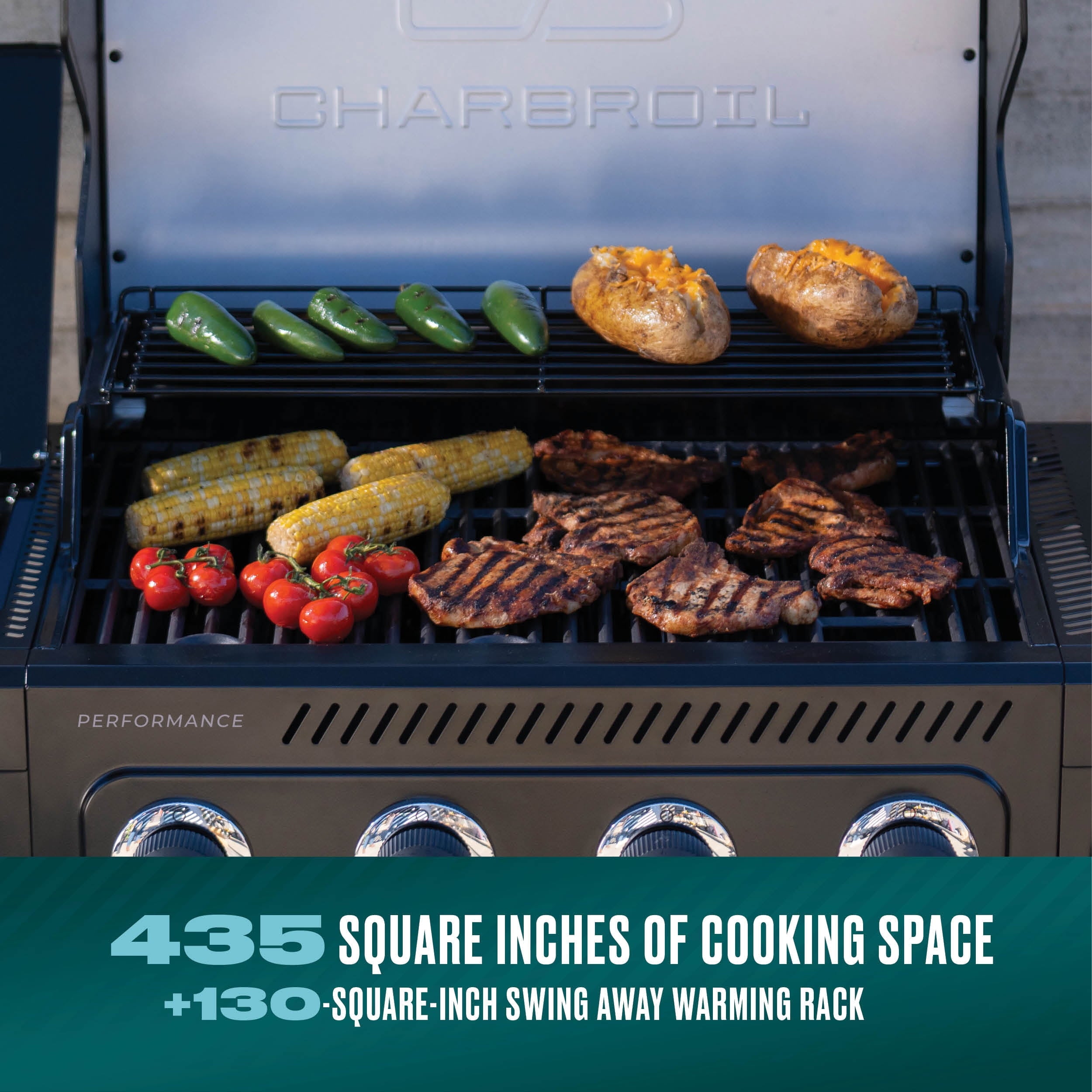 Charbroil® Performance Series™ FlavorMax™ 4 Burner Gas Grill Cabinet with Side Burner, Stainless Steel
