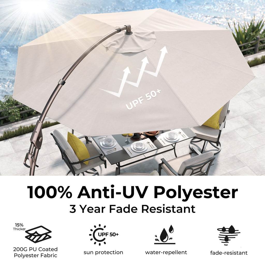 GRANDPATIO 12 Ft Outdoor Umbrella with Base, Large Aluminum Cantilever Offset Umbrella for Patio Pool, Black & White