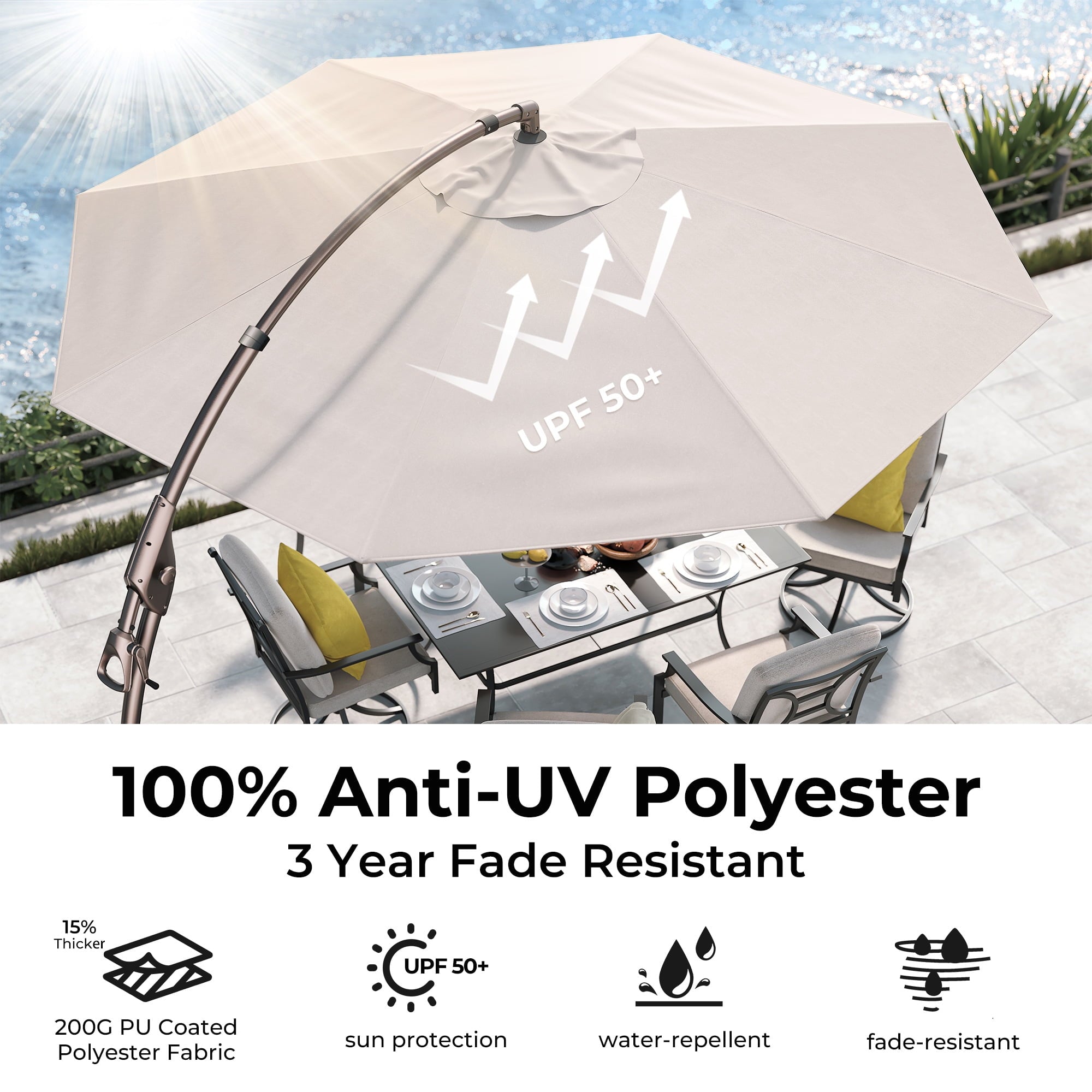 GRANDPATIO 12 Ft Outdoor Umbrella with Base, Large Aluminum Cantilever Offset Umbrella for Patio Pool, Black & White