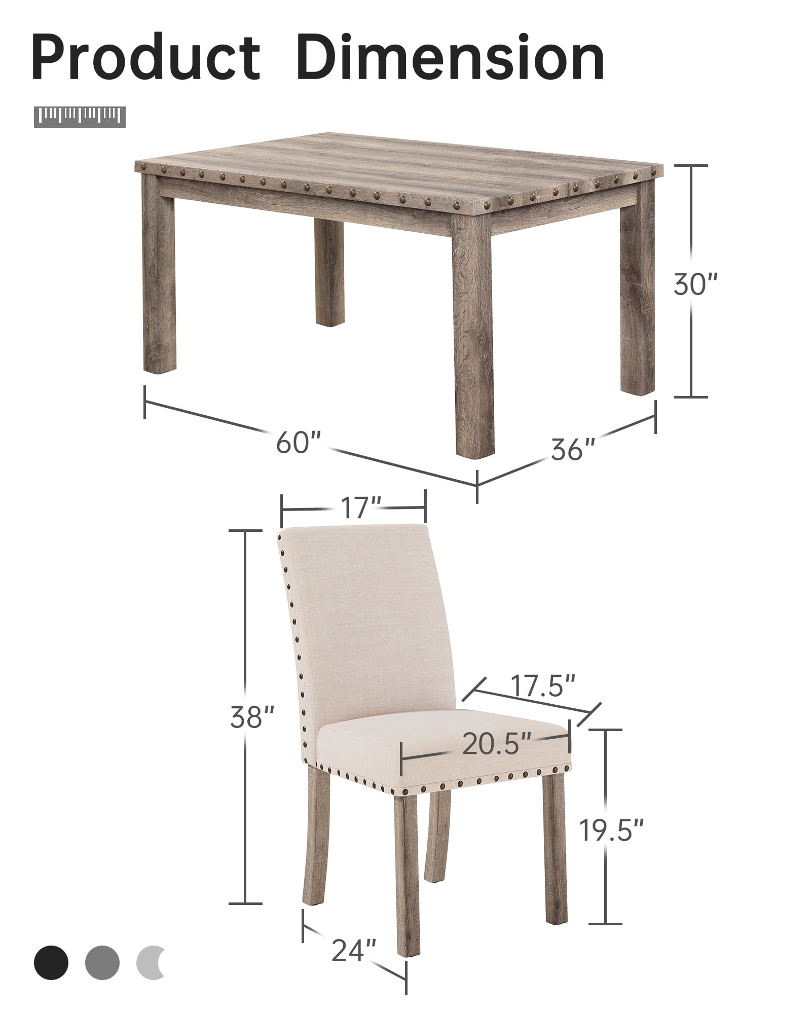 Morden Fort Farmhouse Dining Table Set for 4, Country Style Kitchen Table w/ 4 Upholstered Chairs, Rustic Vintage Dining Set for Family Meals