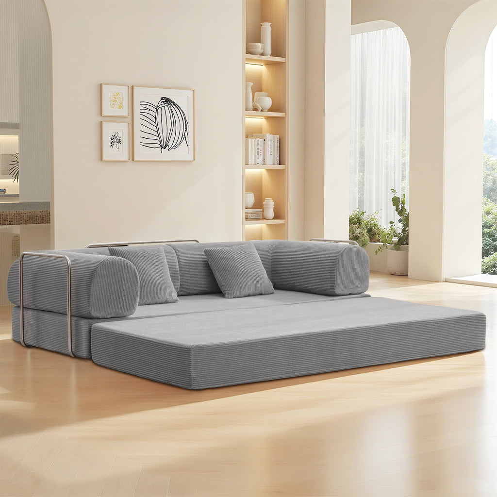 COOLHUT 63 W Combination Sofa, High Rebound Density Foam Sofa Couch, Two Forms Floor Couch Three Seats Sofa Bed for Living Room, Bedroom, Green