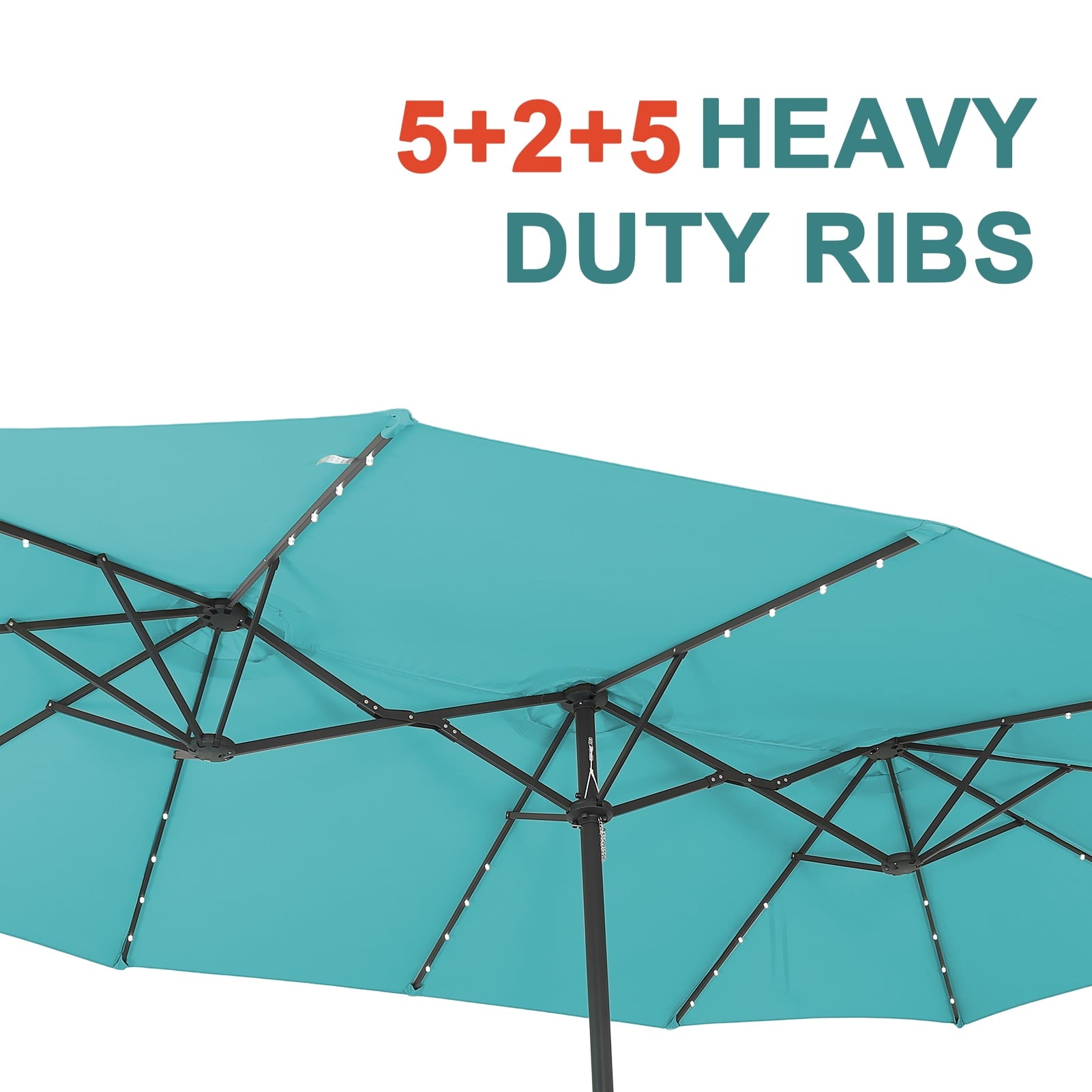 Ainfox 15ft Large Patio Umbrella with Solar Lights, Double-Sided Outdoor Rectangle Table Umbrellas with Sand Bag Base，Beige