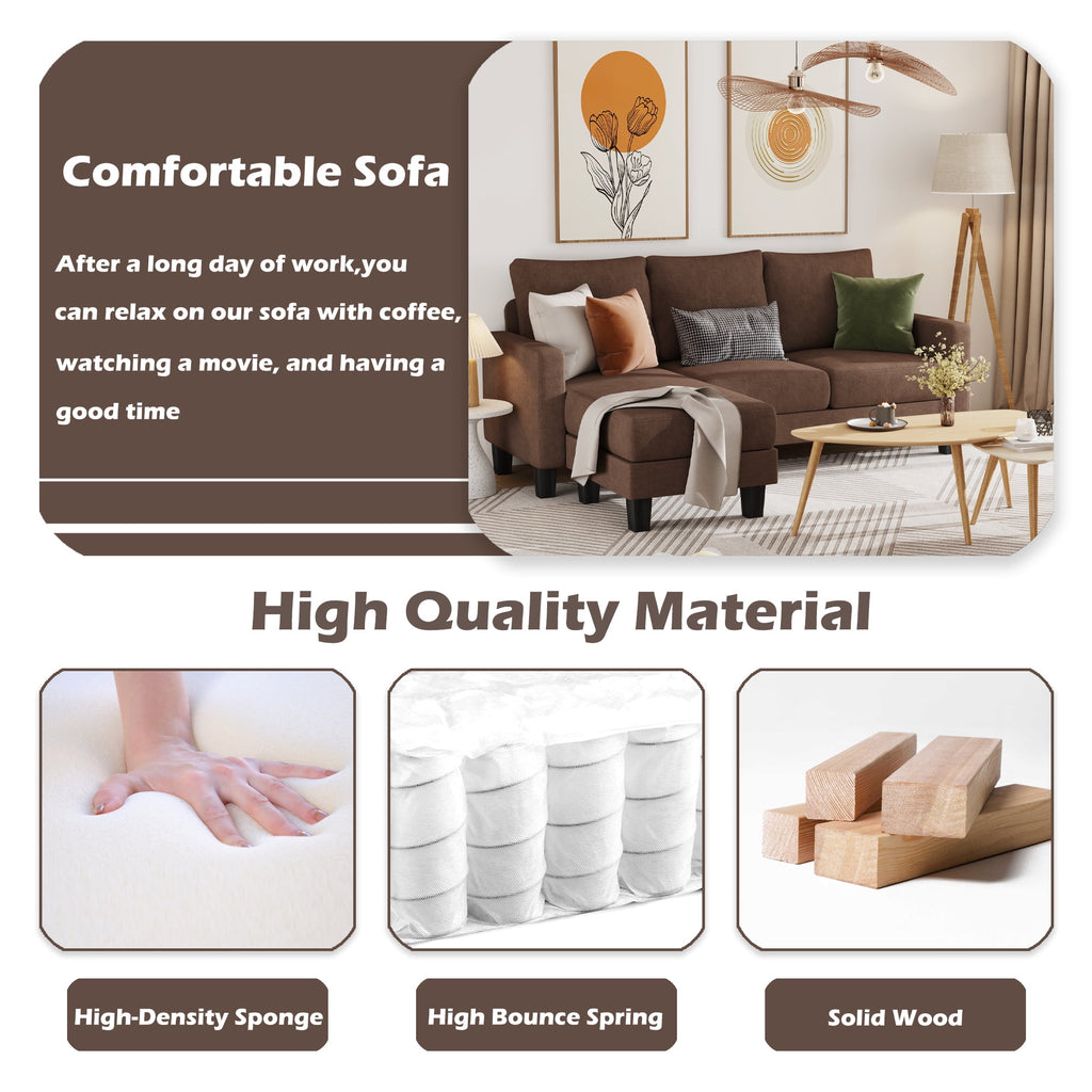 Homall Convertible Sectional Sofa Couch, Modern Linen Fabric L-Shaped Couch 3-Seat Sofa Sectional with Reversible Chaise for Small Living Room, Apartment and Small Space, Light Gray