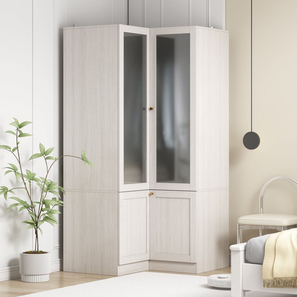 OxyLife 2 Door Wardrobe Armoire, White Closet Storage Organizer with Drawers and Shelves