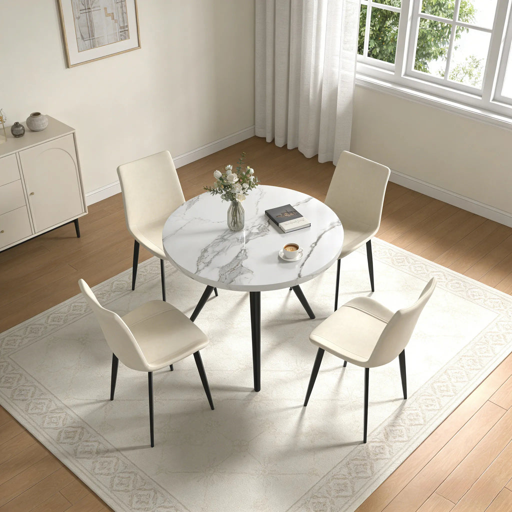 34.8 Round Dining Table for 4 People, Modern Circle Kitchen Table with Metal Legs for Kitchen, Dining Room, Apartment,Gray