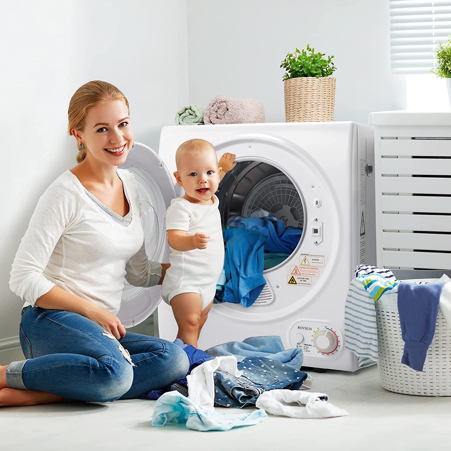 RovSun 110V White Stainless Steel Electric Tumble Dryer