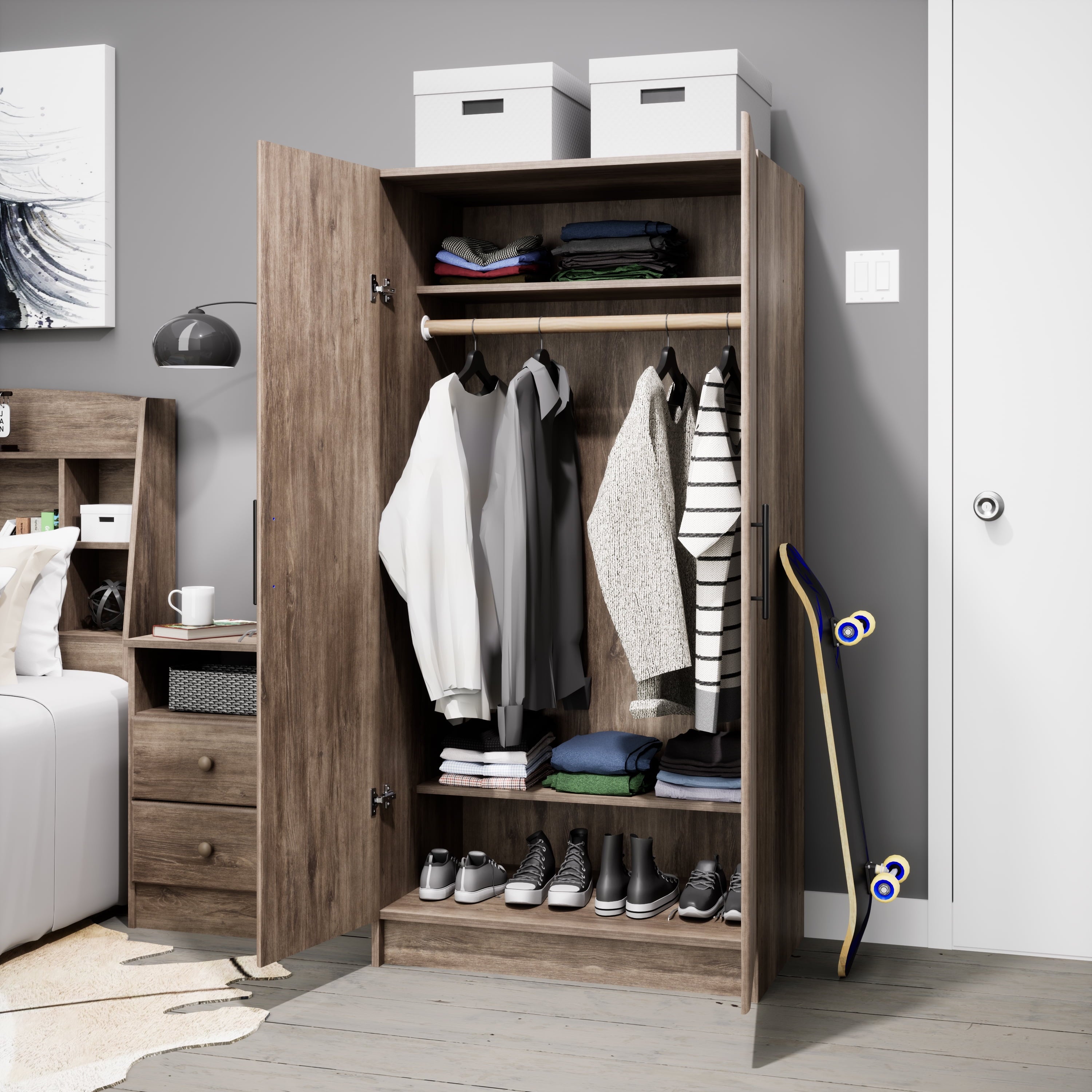 Prepac Armoir, Elite 32W x 35H x 20D White Wardrobe Closet & Cabinet - Functional Clothes Storage with Hanging Rail, Armoire Wardrobe - WEW-3264