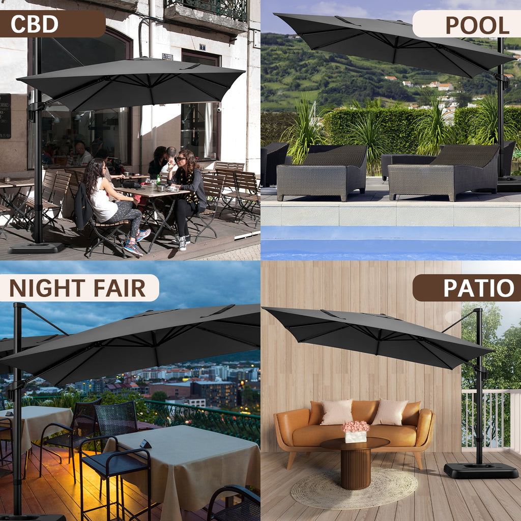 COBIZI 10x10ft Patio Cantilever Umbrella Double Roof Large Rectangular Deck Offset Umbrellas, Square Outdoor Patio Umbrella with 360°Rotation & Heavy-Duty Aluminum Frame,for Poolside Garden,Beige
