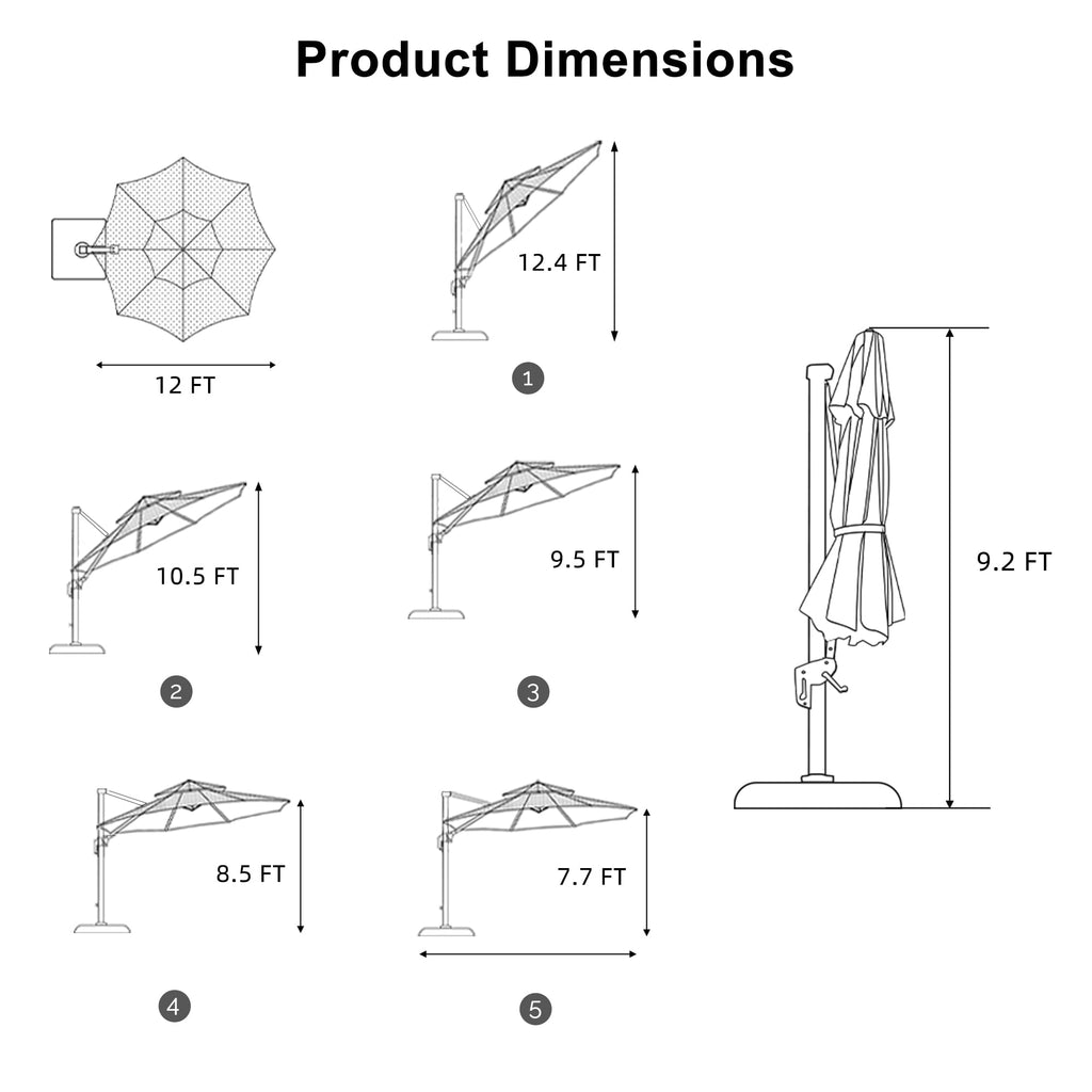 PURPLE LEAF 11FT Deluxe Round Wood Grain Patio Umbrella, Large Offset Cantilever Umbrella with 360° Rotation, Navy Blue