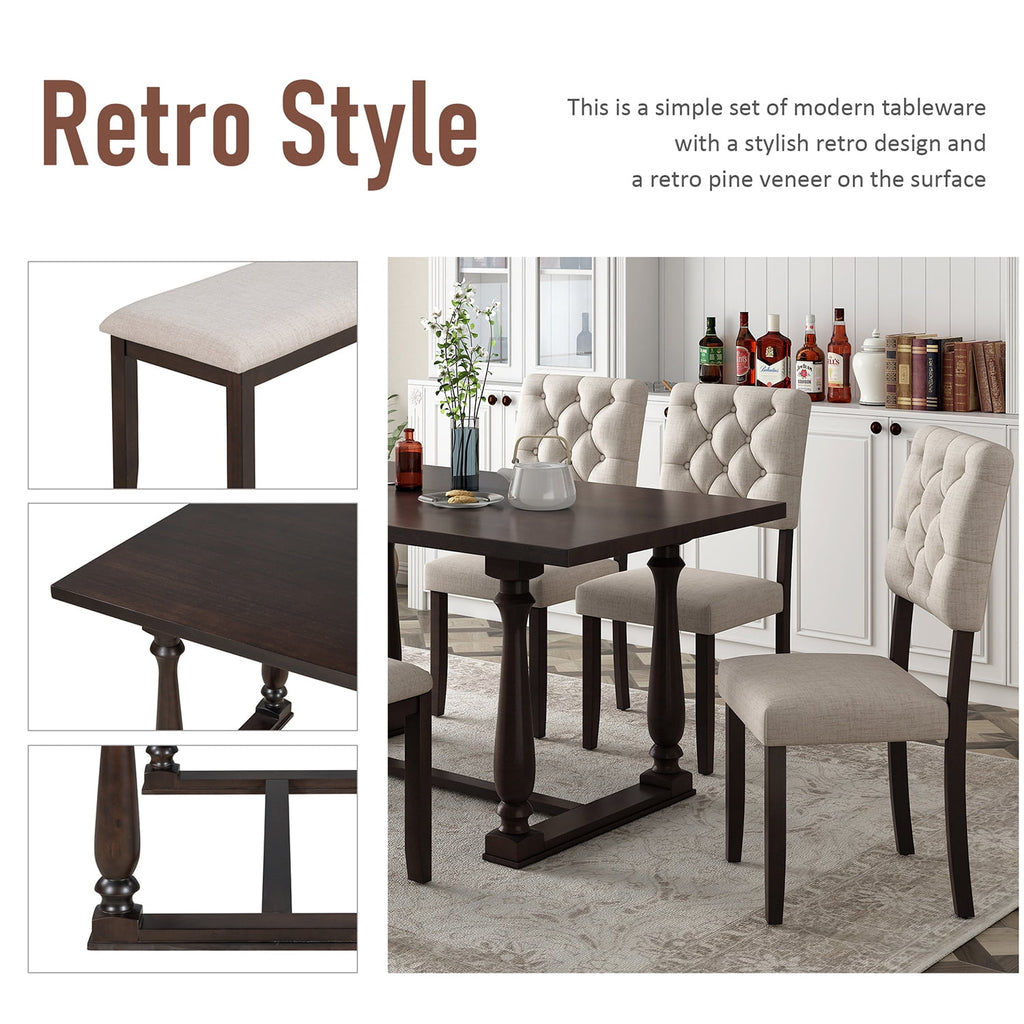 Harper & Bright Designs Dining Table Set for 6 with Bench Rectangular Table and 4 Upholstered Chairs for Kitchen, Gary