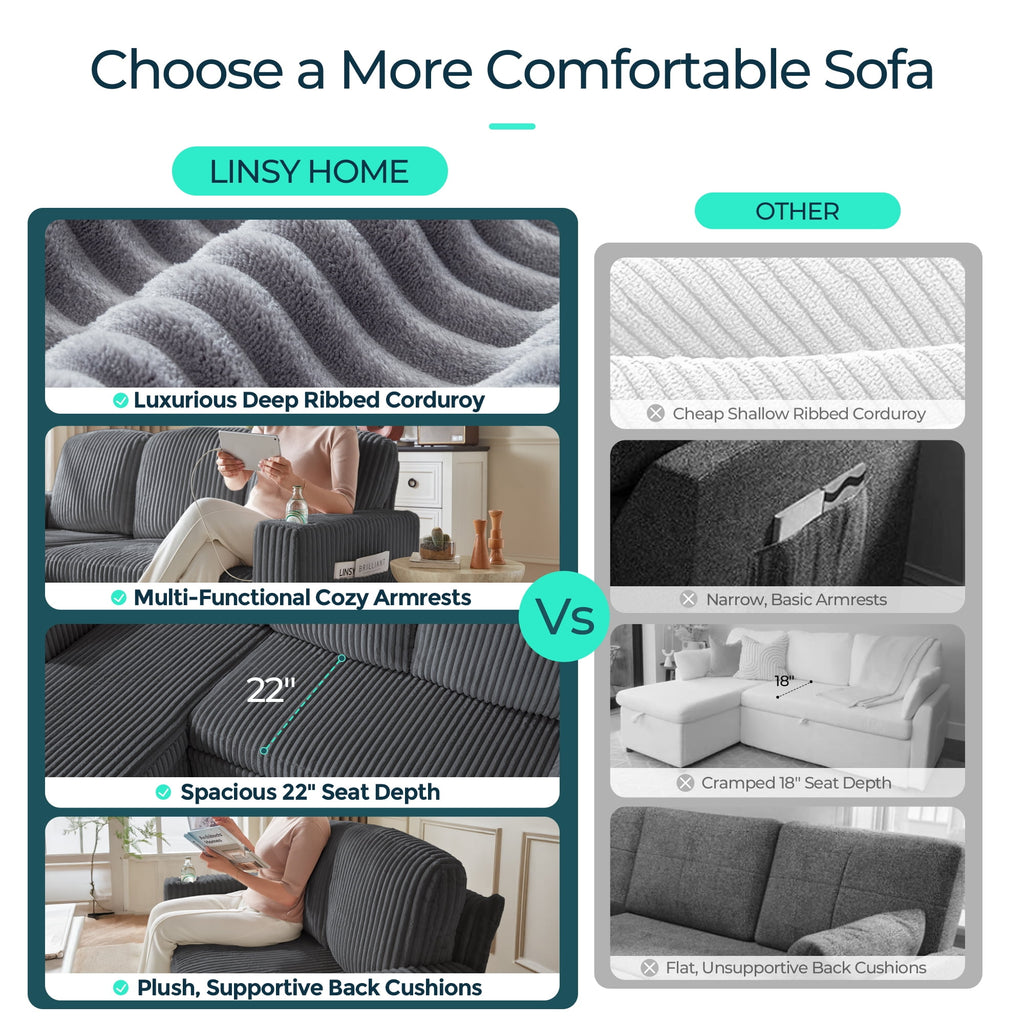 LINSY HOME L Shaped Sectional Couches for Living Room, Sleeper Sofa Bed with Reversible Storage Chaise, Pull Out Couch Bed with USB, Cup Holder, Black