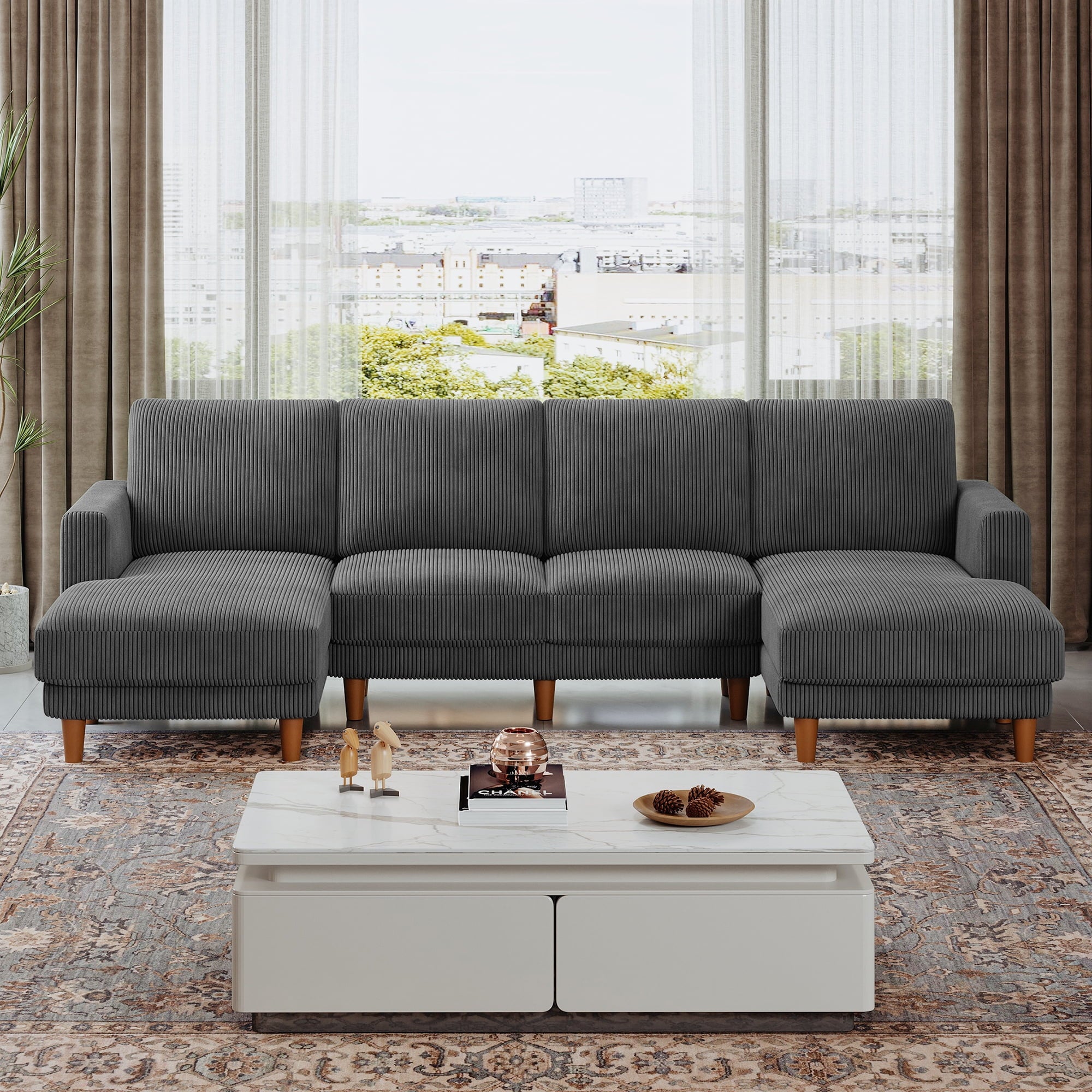 87 Corduroy Sofa,3 Seater Sofa with Extra Deep Seats,Neche Comfy Upholstered Couch for Living Room,2 Pillows,Green