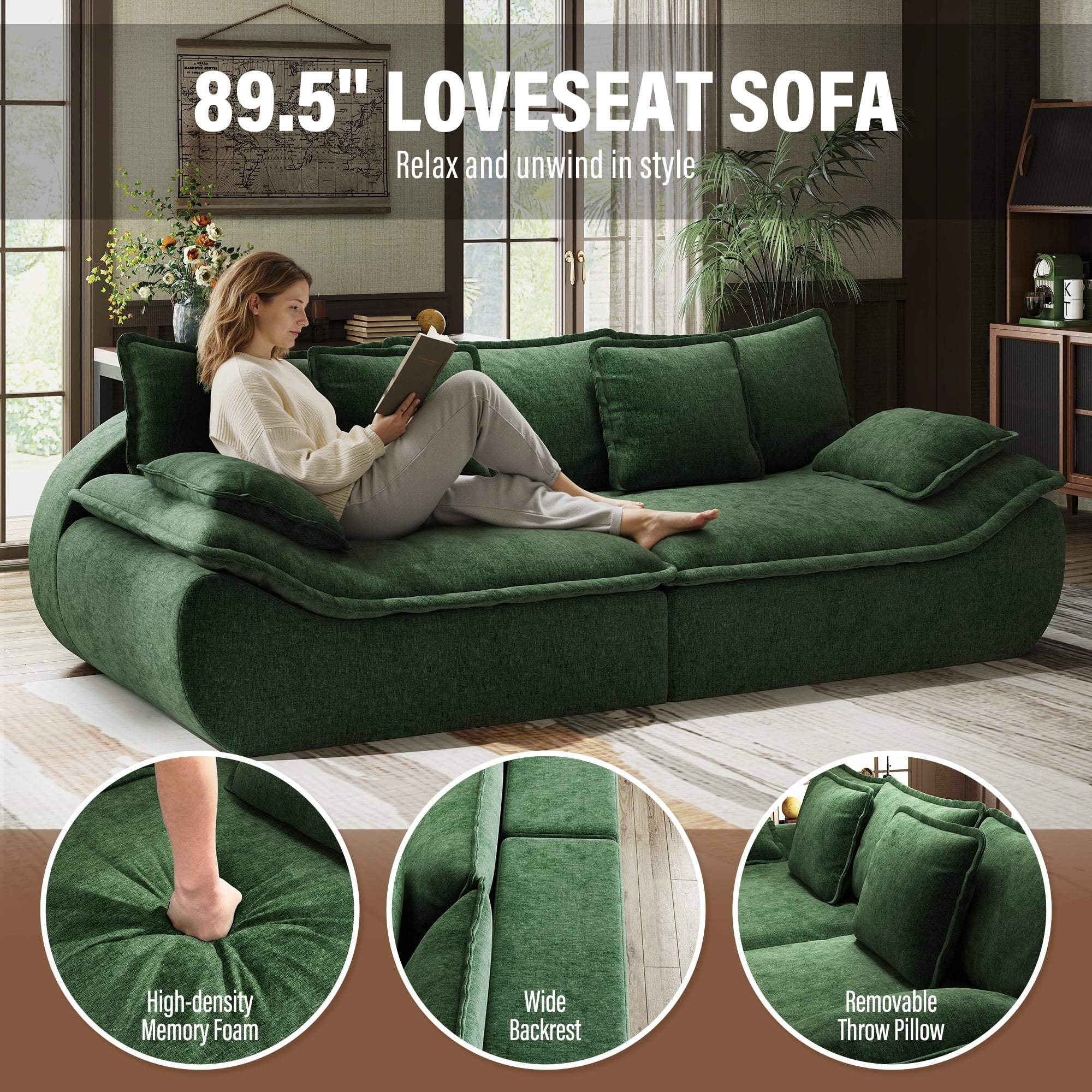 2-Seater Modular Sectional Sofa, Comfy Loveseat with Throw, Deep Seat Memory Foam Small Couches for Small Space, Living Room Apartment, Dark Grey