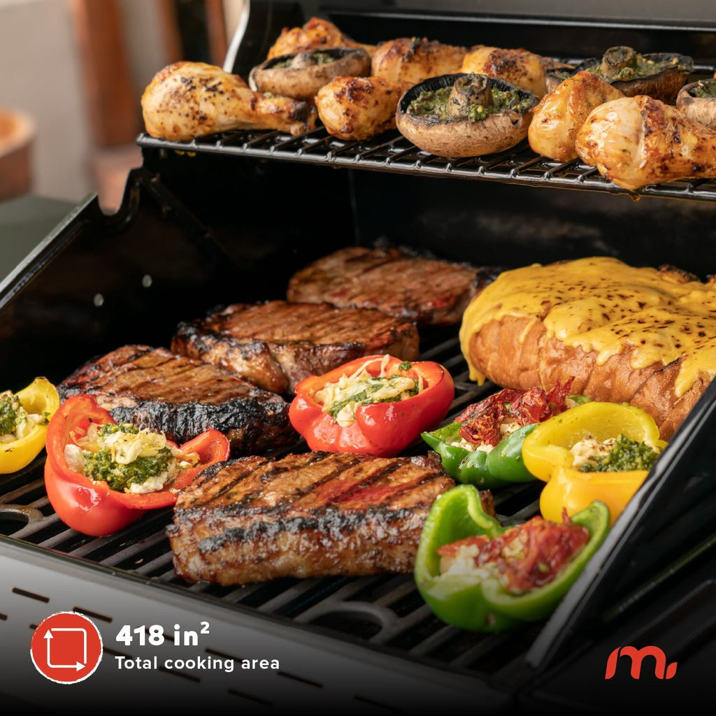 Megamaster Deluxe 2-Burner Gas Grill with Foldable Side Tables, 418 SQ In Cooking Space, 28000 BTUs, Stainless Steel Lid, Propane BBQ Grill for Outdoor Cooking, Patios, Backyards and More -720-0864MA