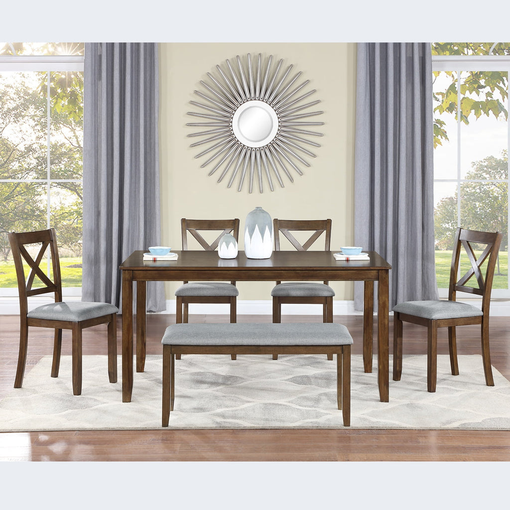 Dining Room Set, LEGAHOME 6 Piece Dining Sets with Bench and Chairs, Solid Wood Kitchen Dining Table Set for 6 with Upholstered Chairs, Gray