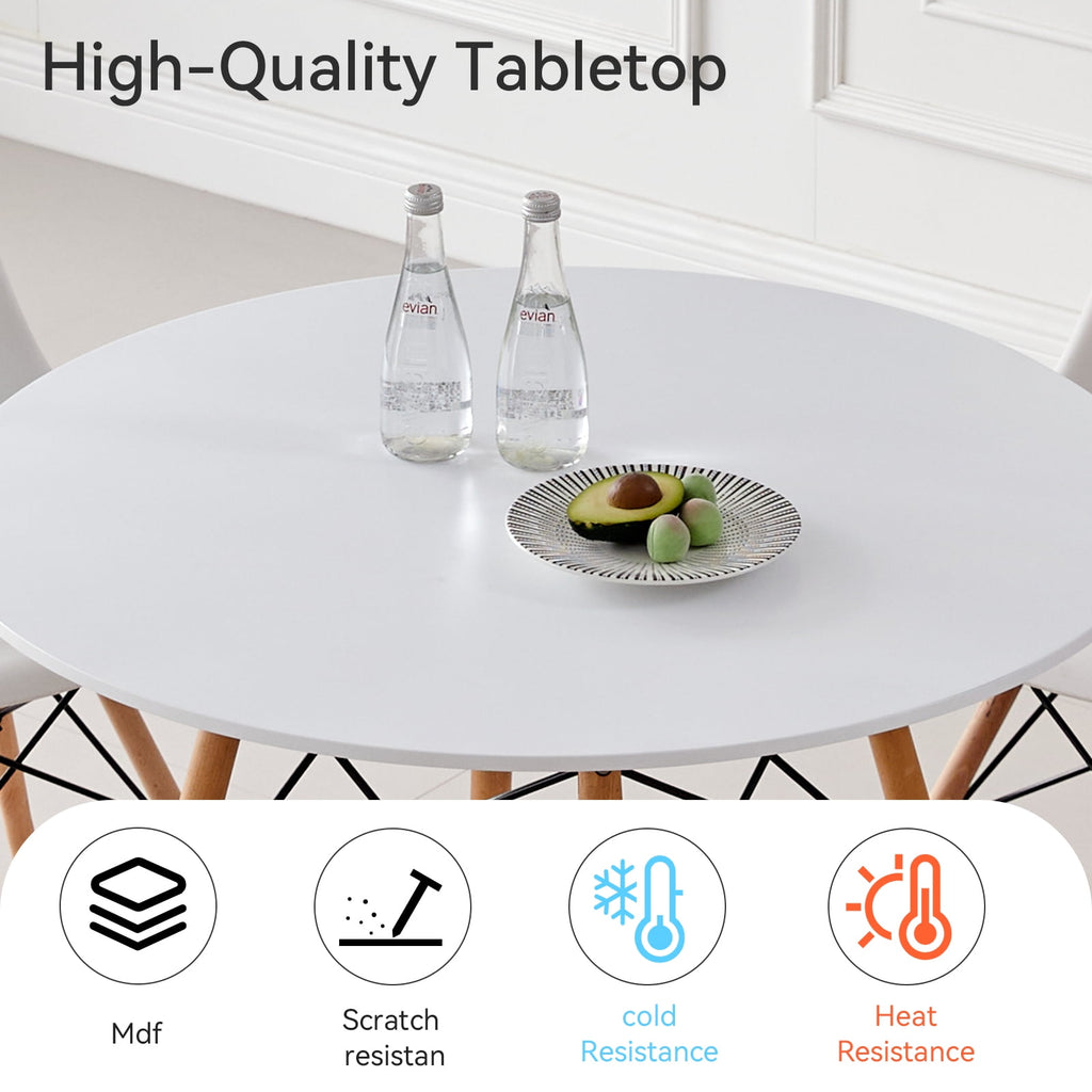 5-Piece 35.5'' Round Dining Table Set for 4, Kitchen Table Chair Set of 4, Mid-Century Modern Dinette Dining Room Table Set Dinner Table for 4 W/Solid Wood Legs, White