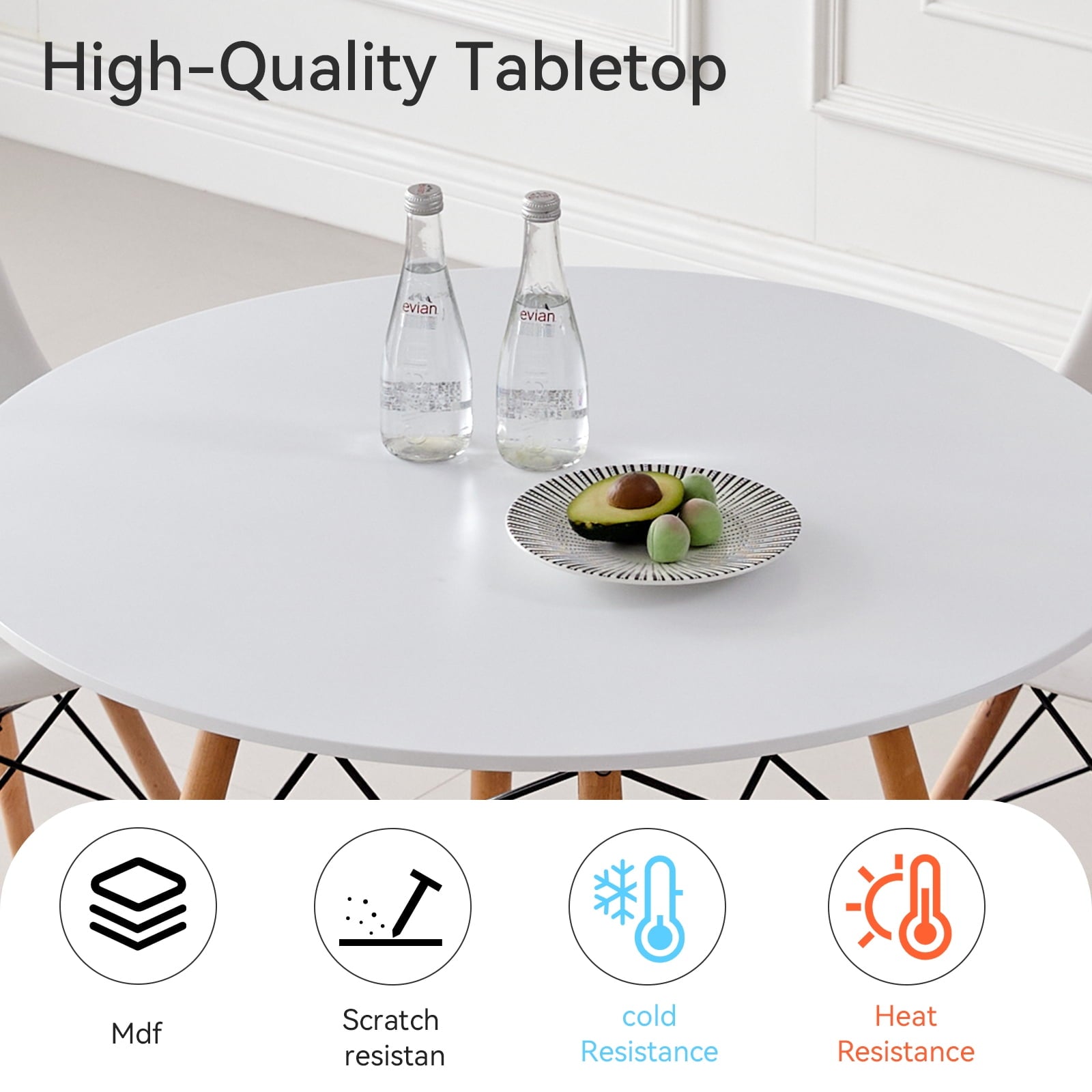 5-Piece 35.5'' Round Dining Table Set for 4, Kitchen Table Chair Set of 4, Mid-Century Modern Dinette Dining Room Table Set Dinner Table for 4 W/Solid Wood Legs, White