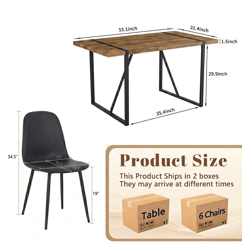 JUFU 55 Dining Table Set for 4, Modern Table and Chairs Set of 4, 5 Piece Dining Table Set Include Wooden Kitchen Table and 4 Faux Leather Chairs Ideal for Kitchen Dining Room Easy to Assemble