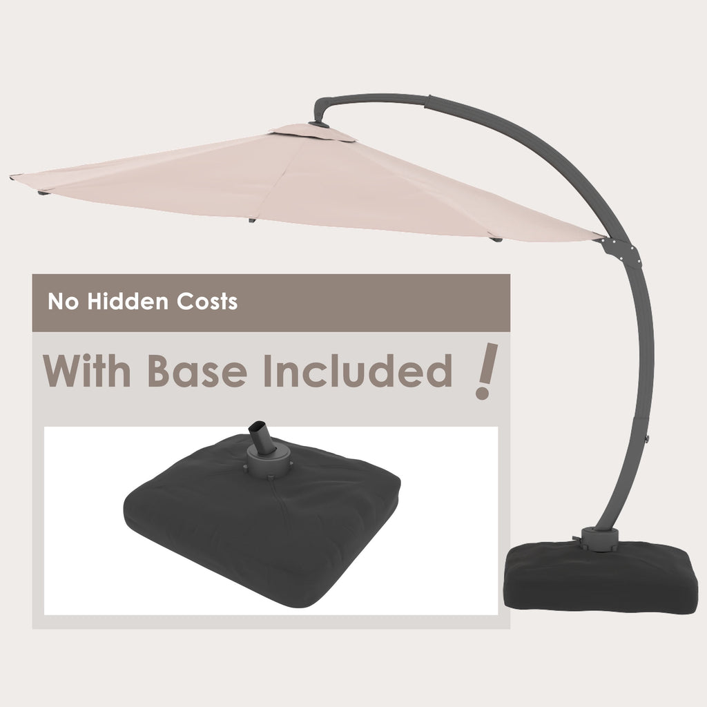 LAZZO 11ft Outdoor Patio Umbrella with Base, Aluminum Offset Cantilever Umbrella for Pool Deck, Champagne